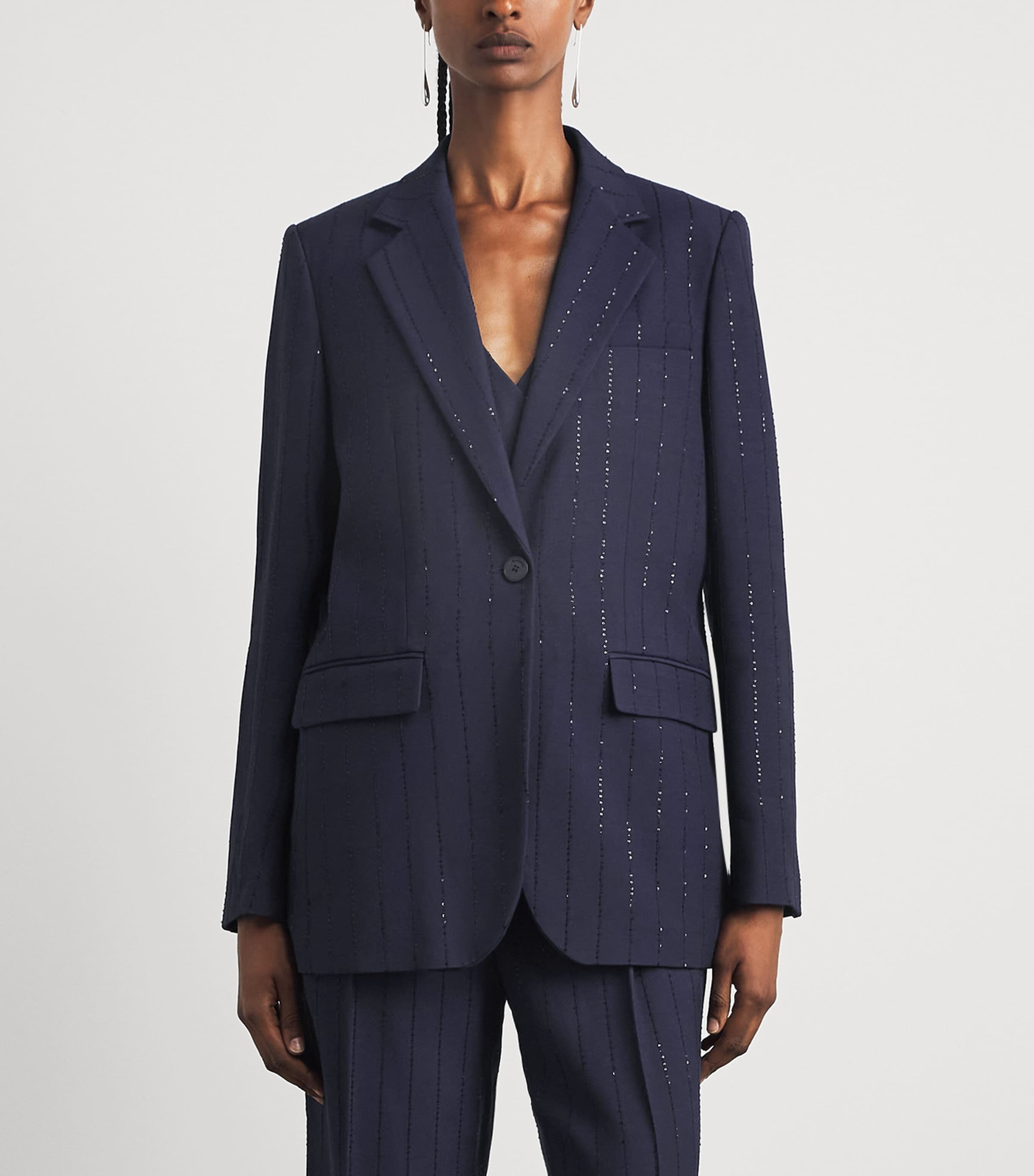 Sandro Paris Womens Embellished Stripe Blazer Dark Navy Image 4