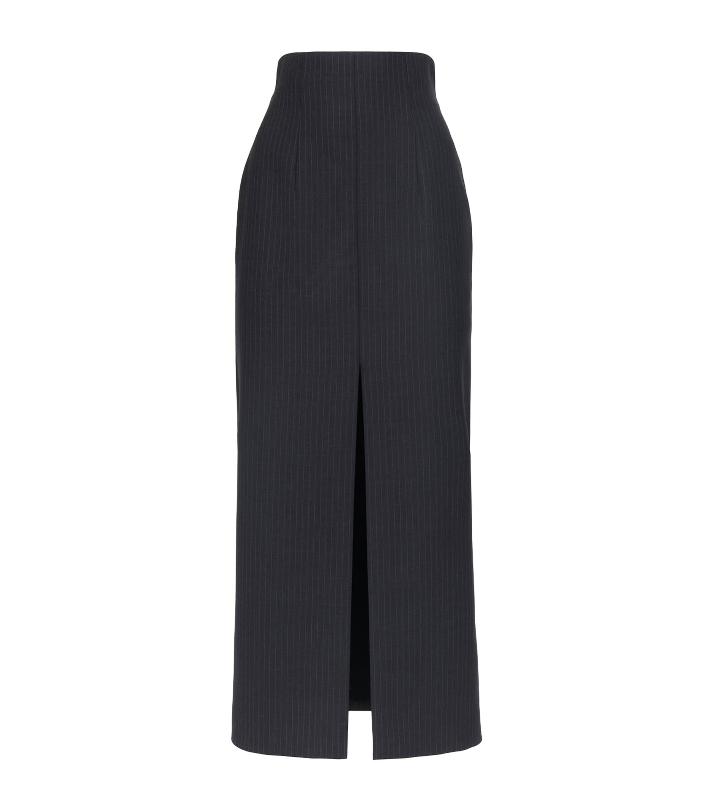 Shop Alexander Mcqueen Wool Pinstripe Pencil Skirt In Black