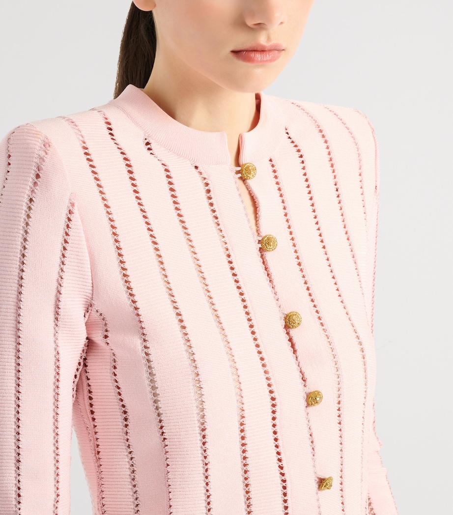 Balmain Womens Cropped Fléchage Cardigan Rose Image 4