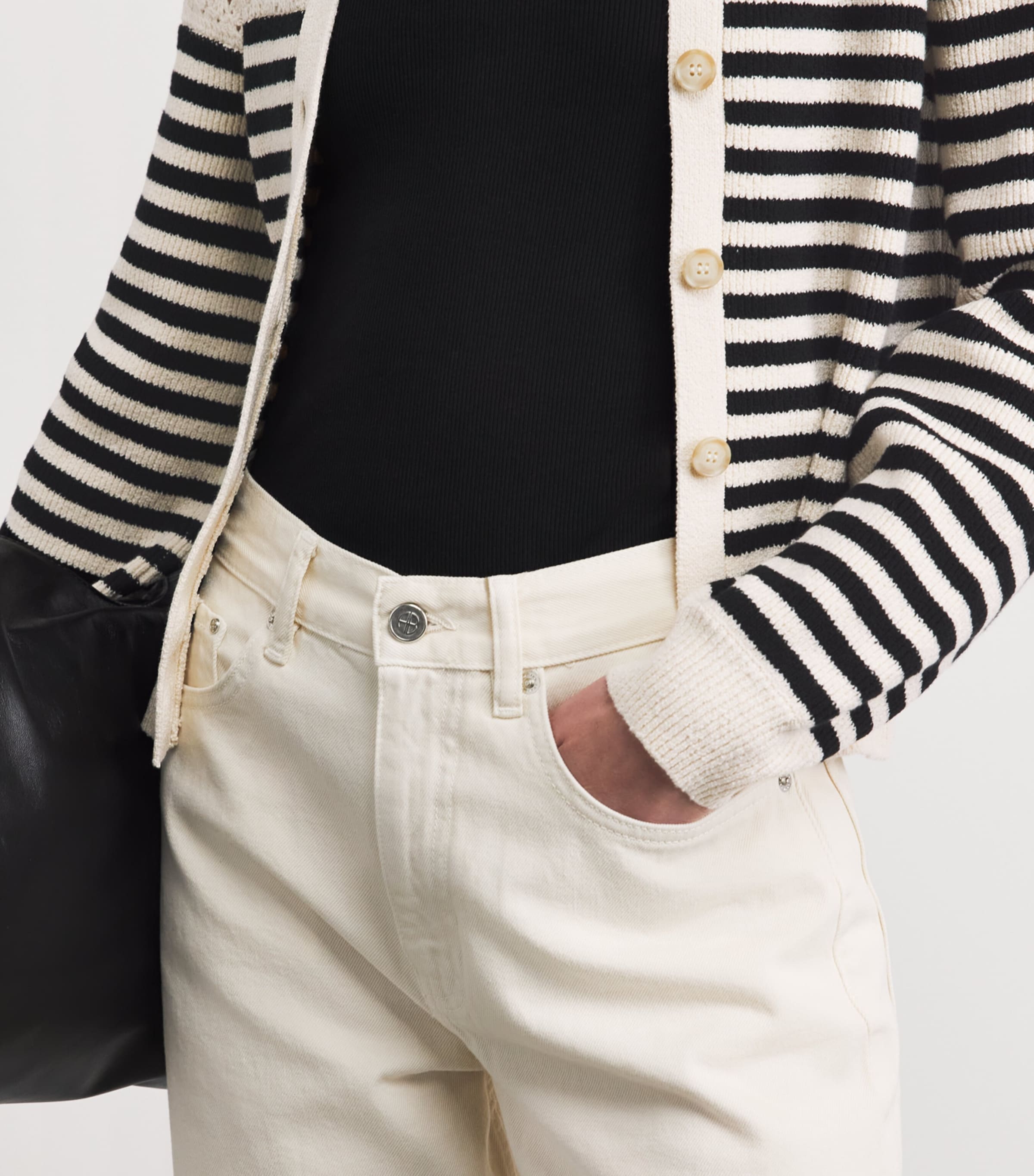 FRAME Womens The Coastal Striped Cardigan Cream Multi Image 3