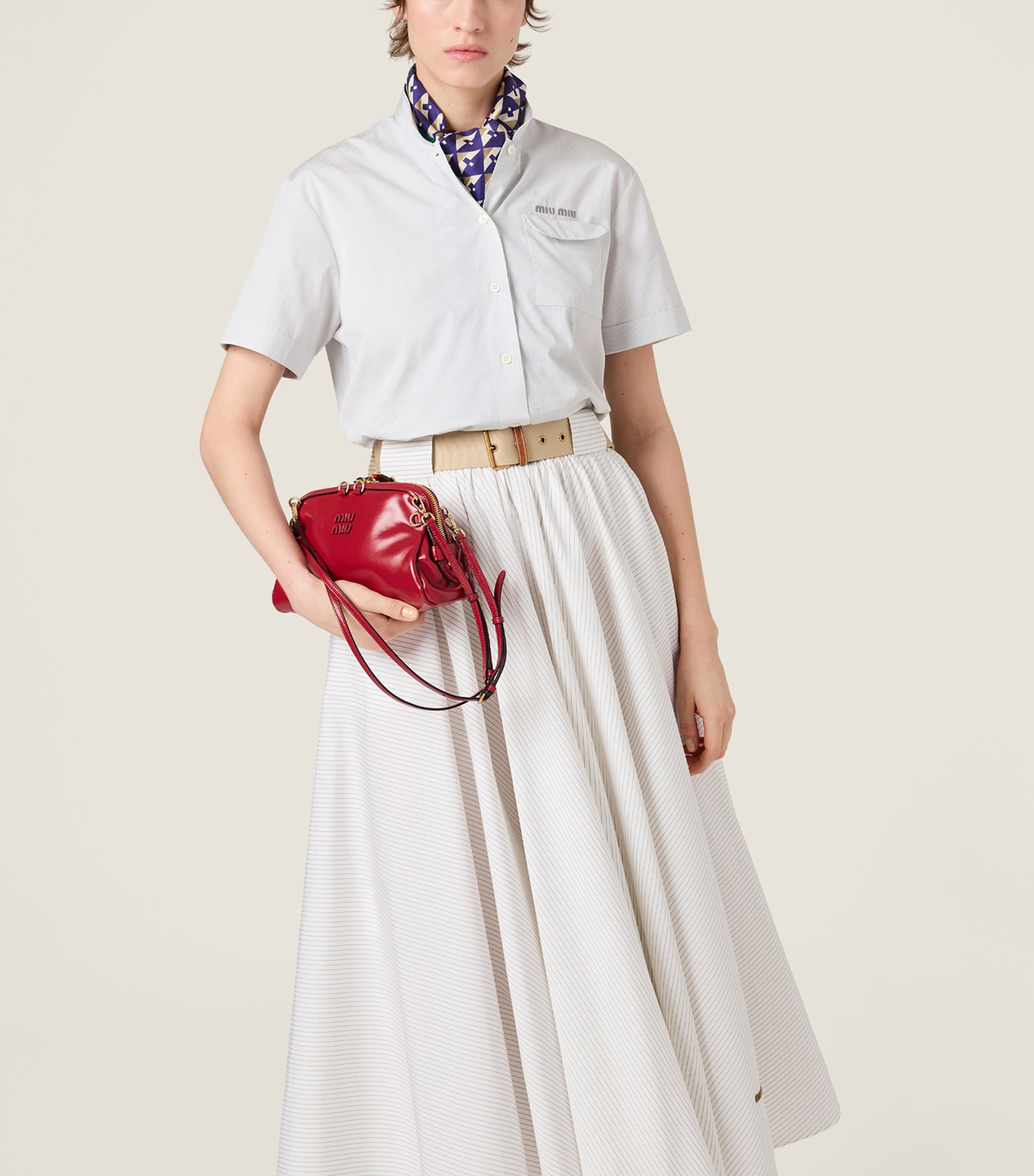 Miu Miu Womens Stand-Collar Pinstripe Shirt Image 2