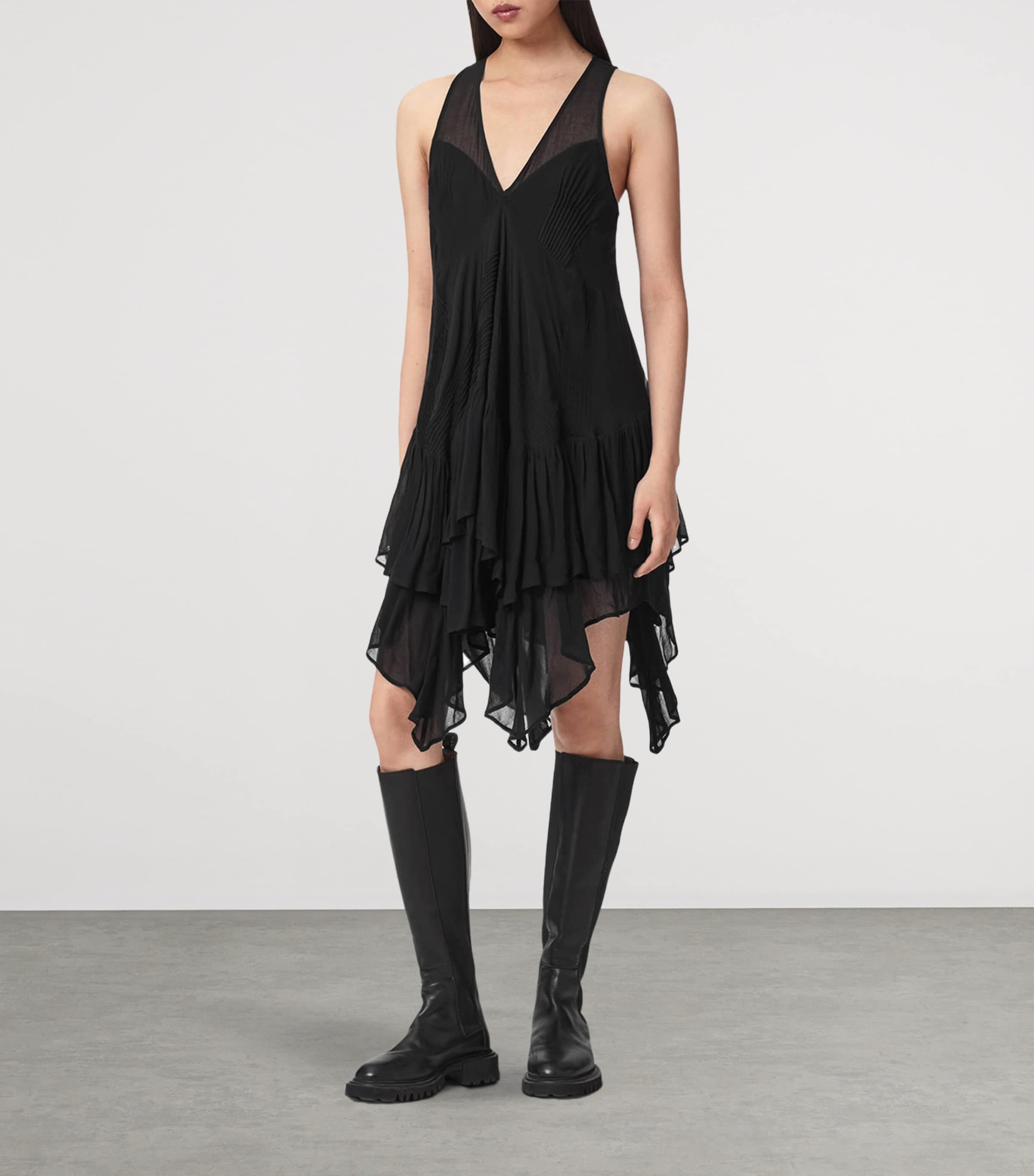 AllSaints Womens Asymmetric Tiered Gretel Midi Dress Black Image 2