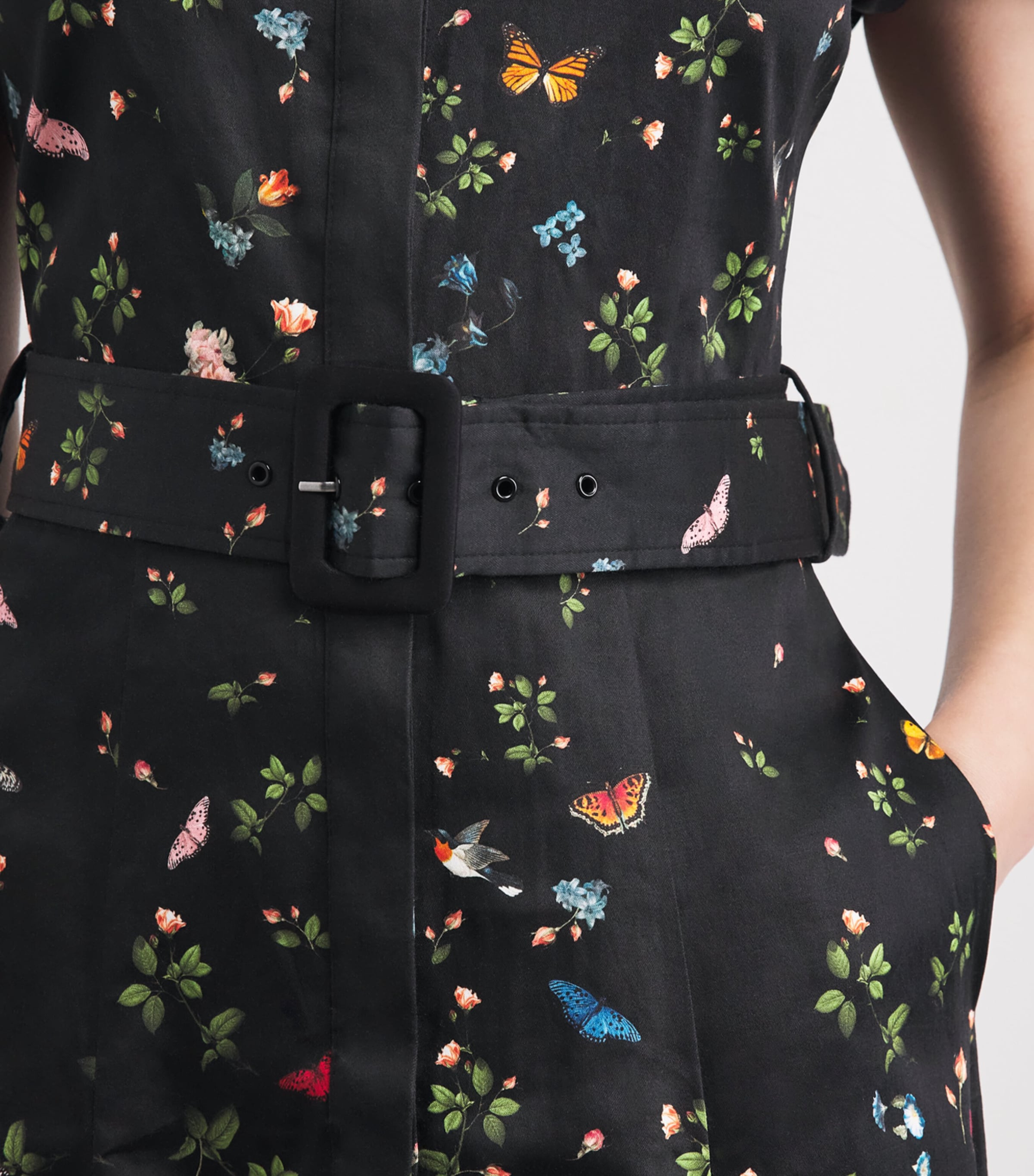 Alice+Olivia Womens Cotton-Blend Floral Henrietta Midi Dress Strngth Blck Image 3