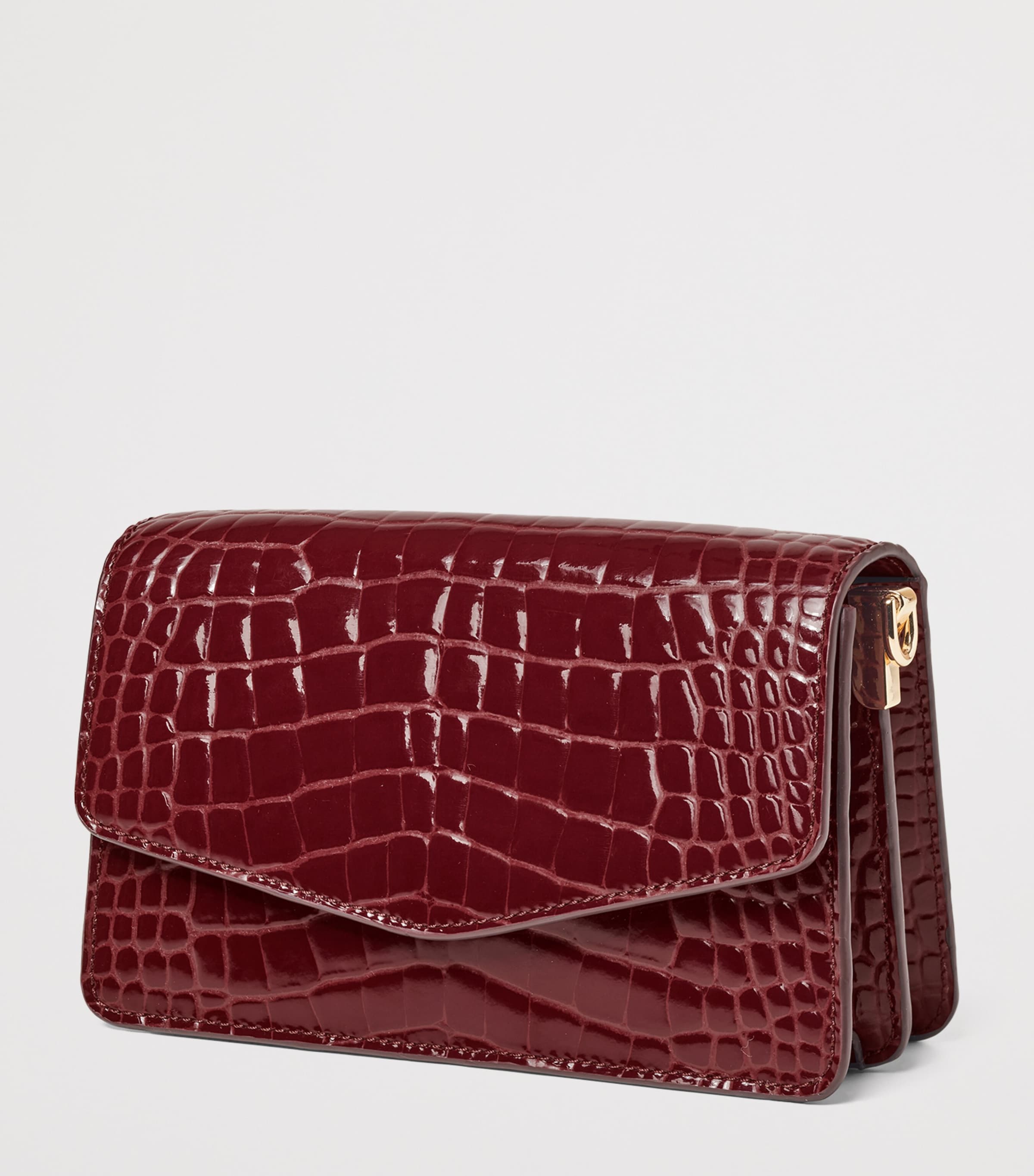 Leather Croc-Embossed Eliza Clutch Bag MERLOT Image 4