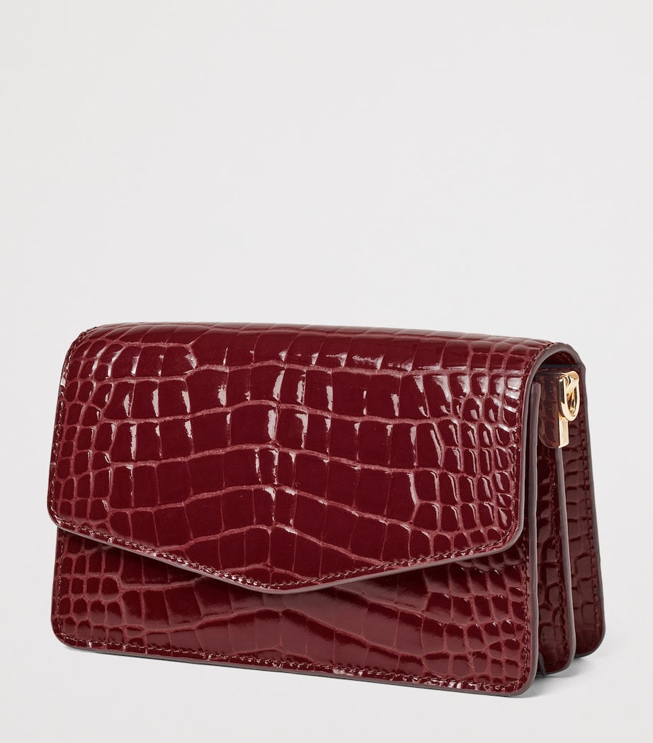 Leather Croc-Embossed Eliza Clutch Bag MERLOT Image 4