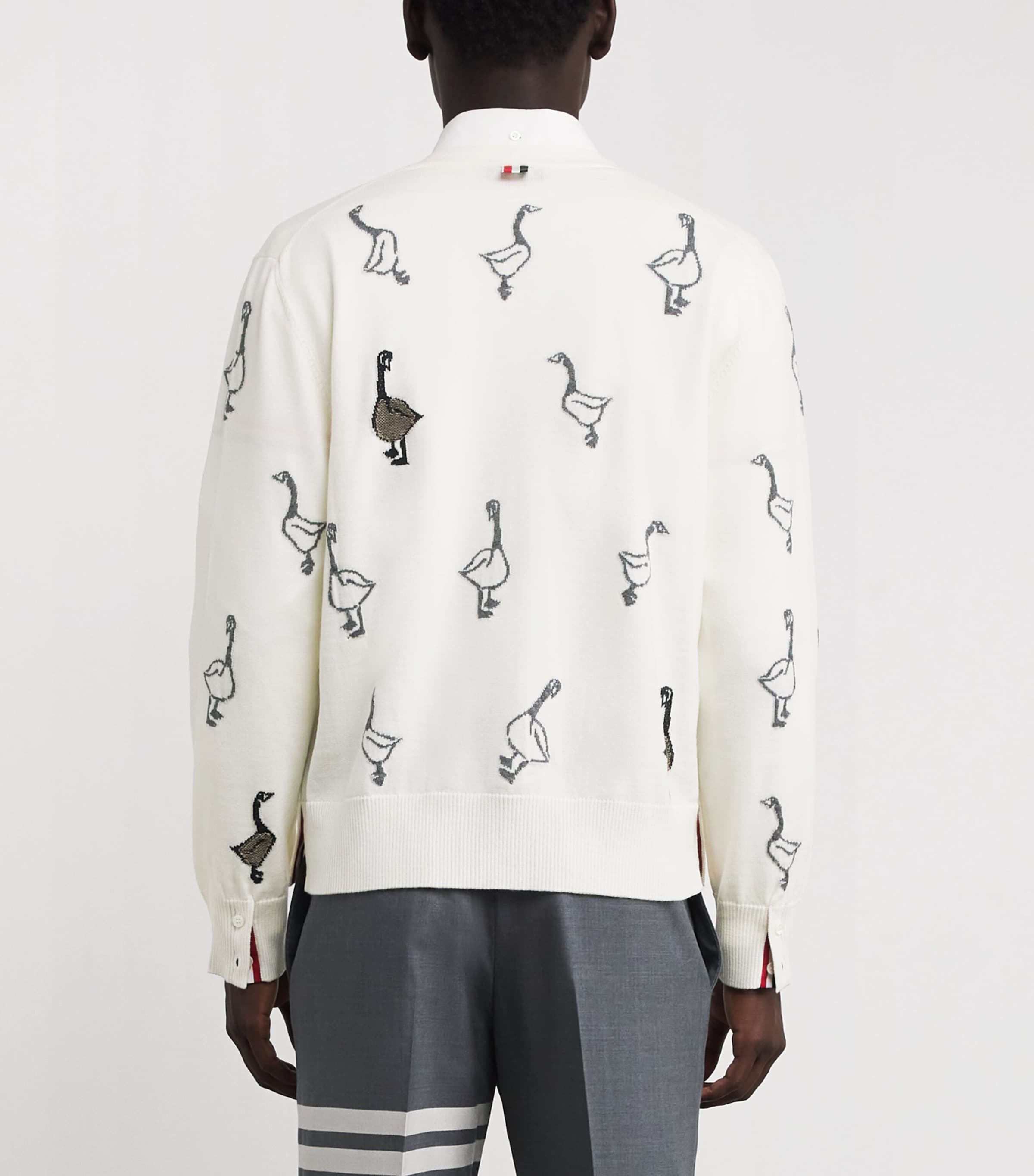 Thom Browne Mens Virgin Wool-Cotton Geese Cardigan White Image 4