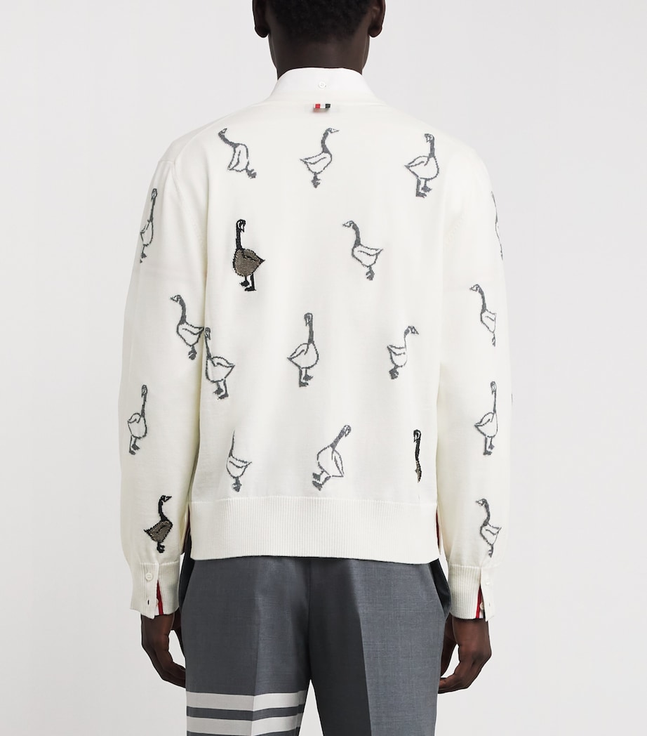 Virgin Wool-Cotton Geese Cardigan WHITE Image 4