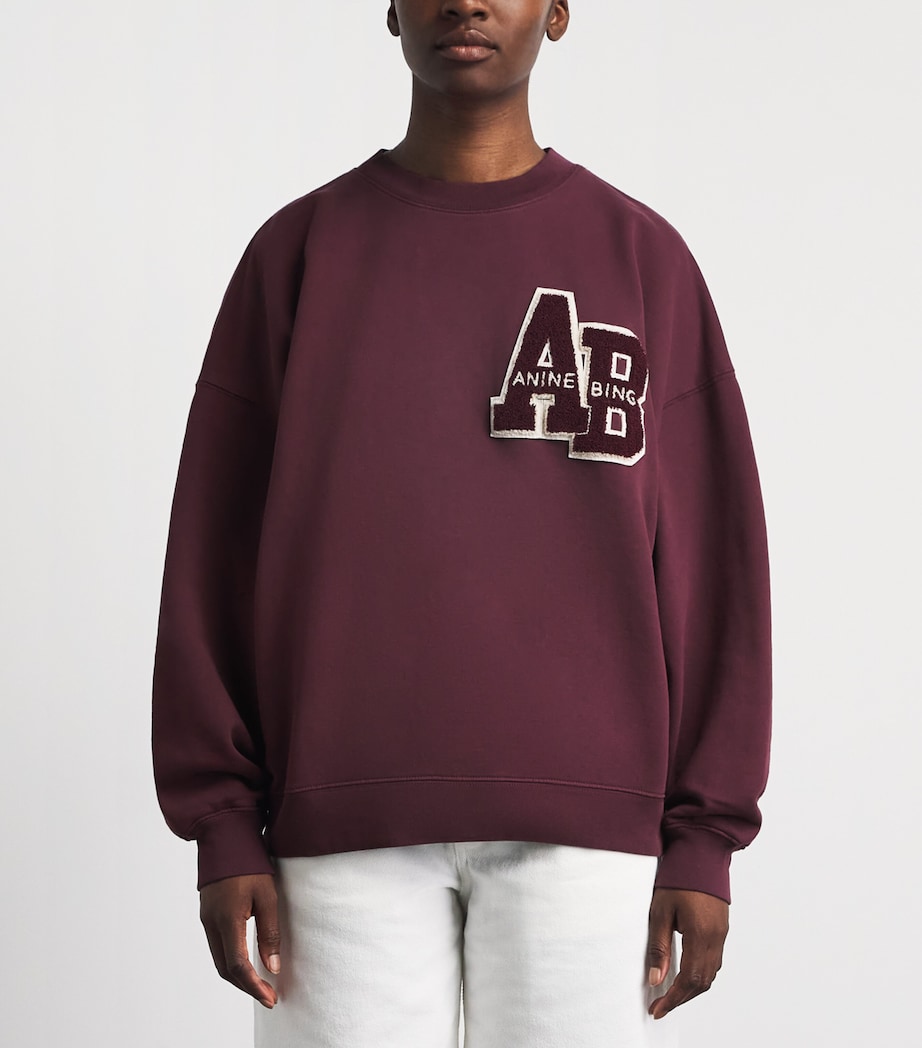 ANINE BING Womens Oversized Miles Letterman Sweatshirt Fig Image 4