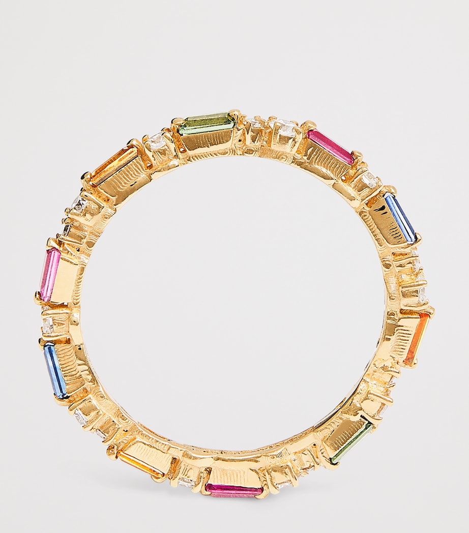 Suzanne Kalan Yellow Gold, Diamond and Rainbow Sapphire Thin Mix Eternity Ring Yg/rs Image 3