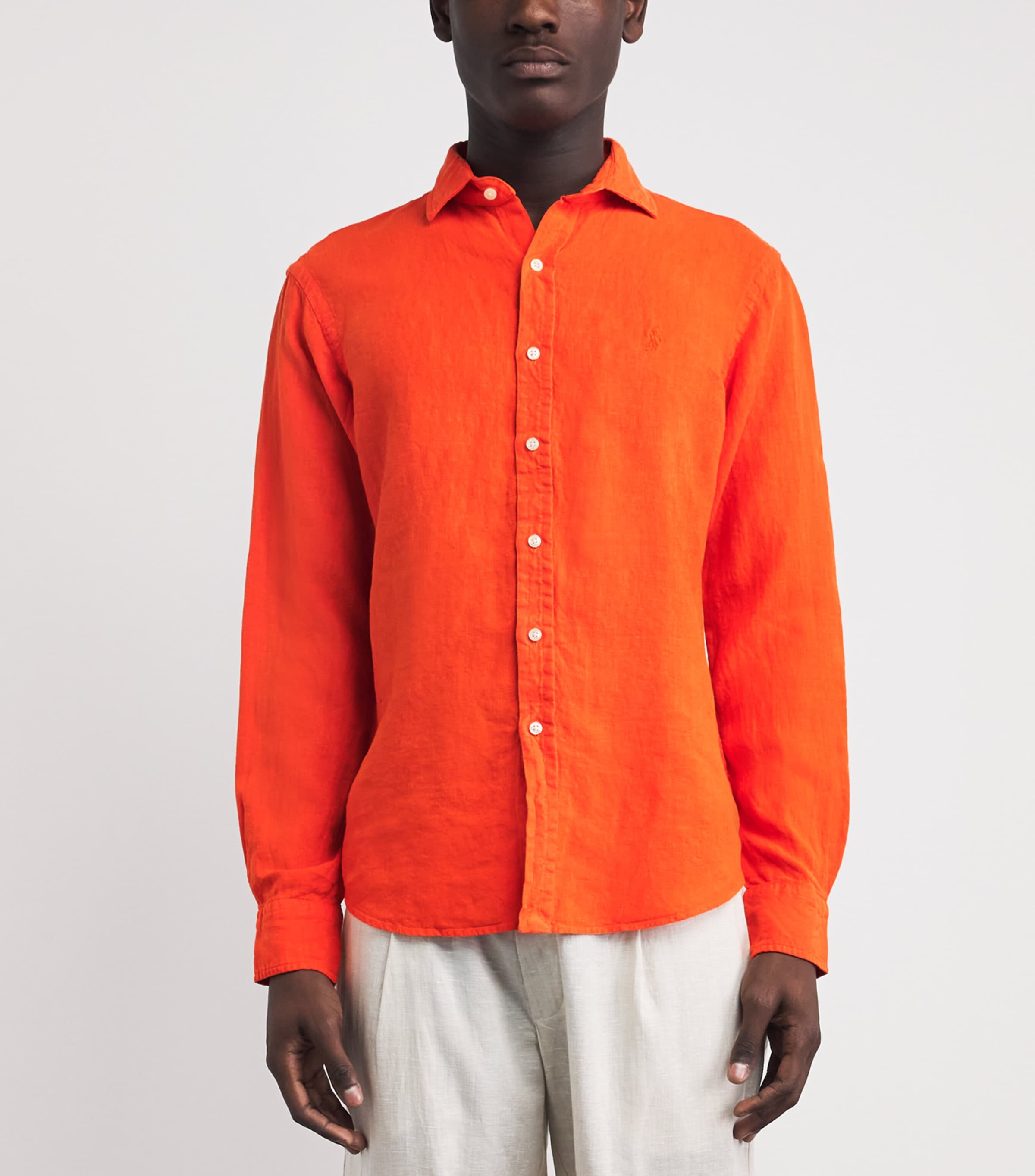Polo Ralph Lauren Mens Linen Custom-Fit Shirt Sailing Orange Image 4