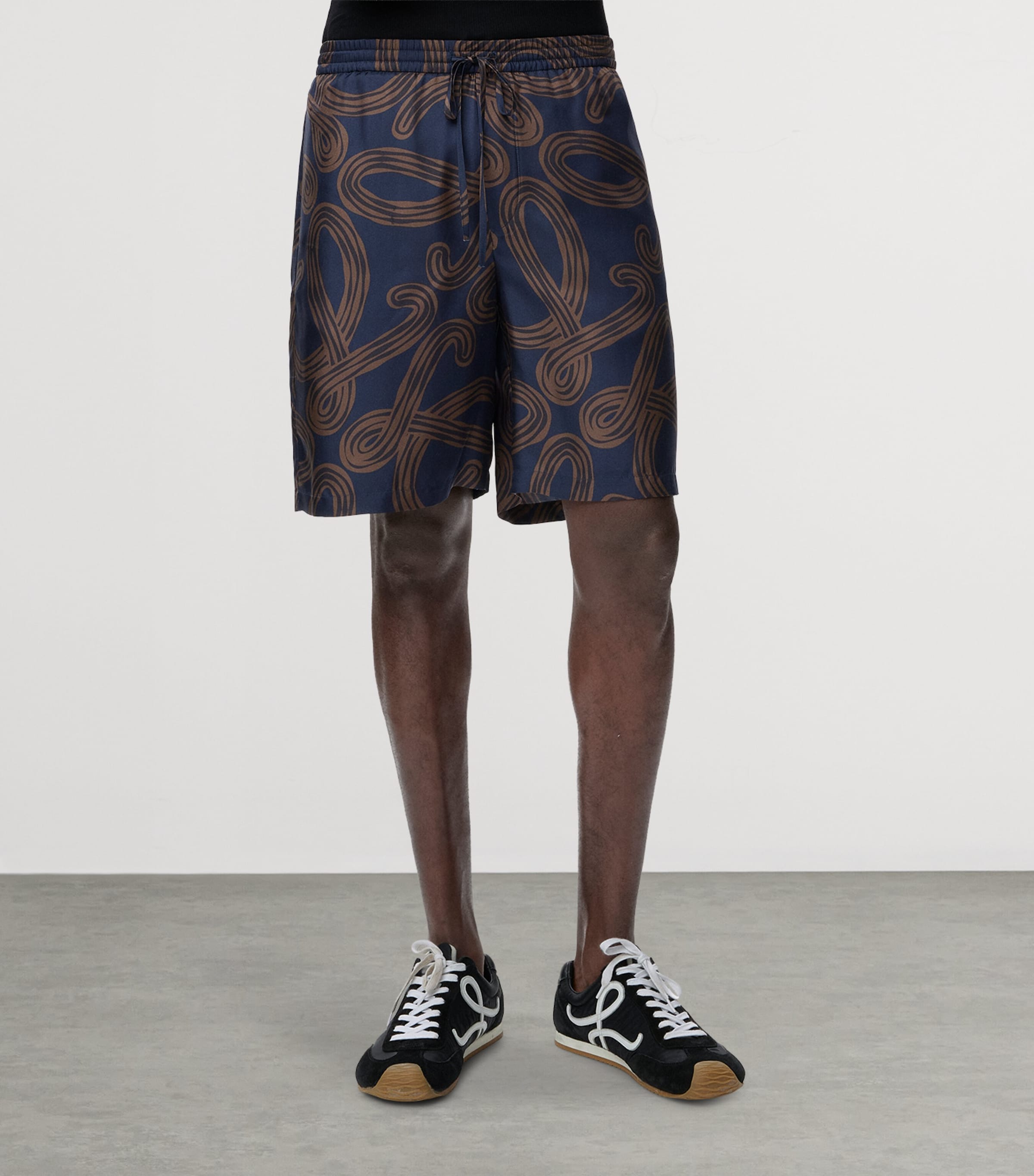 LOEWE Mens x Paula’s Ibiza Silk Anagram Shorts Navy/brown Image 3