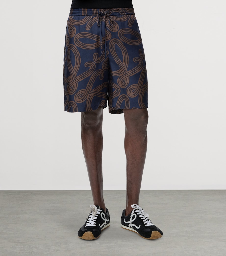 LOEWE Mens x Paula’s Ibiza Silk Anagram Shorts Navy/brown Image 3