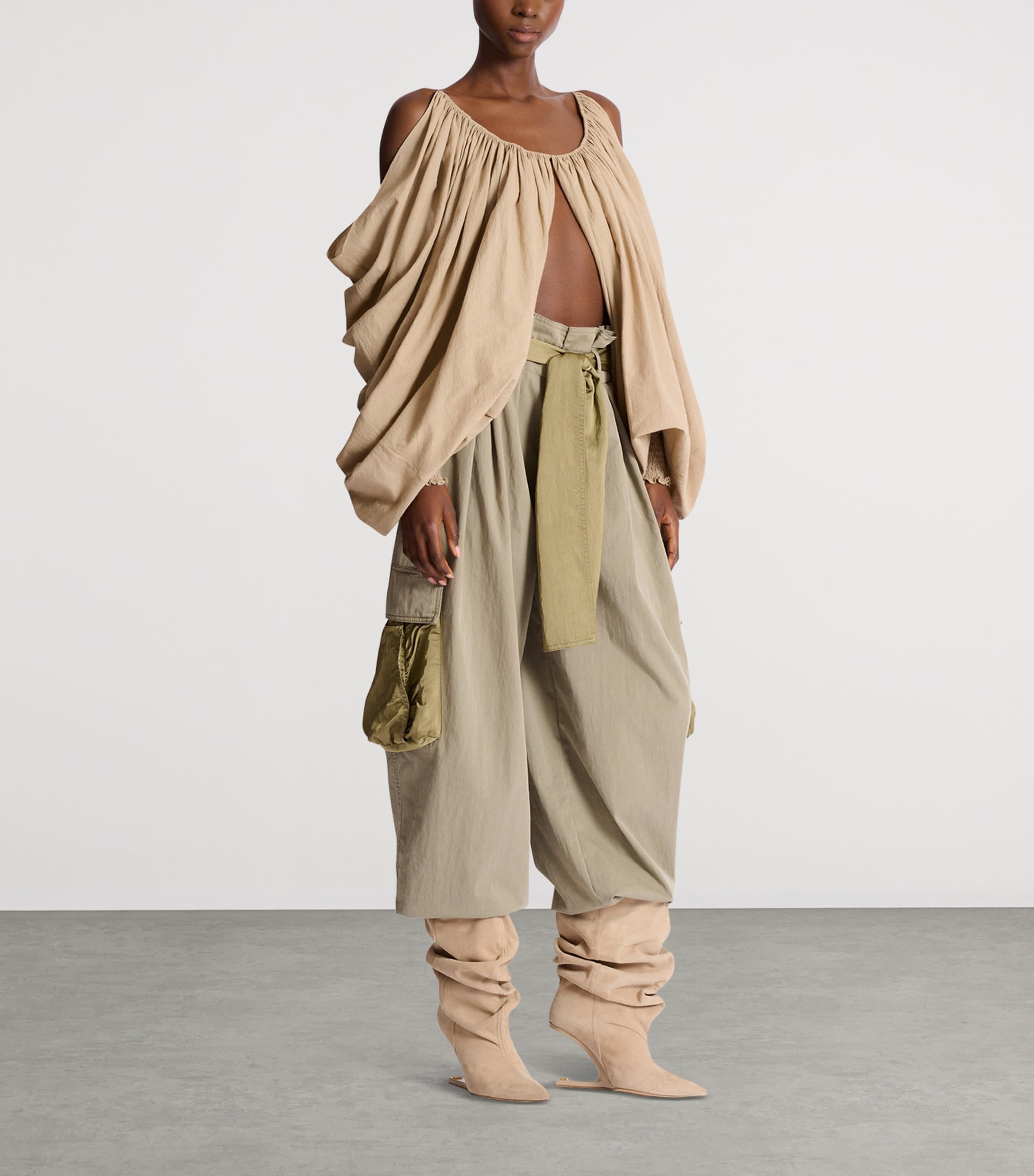 Balmain Womens Cotton Strappy Blouse Beige Foncé Image 4