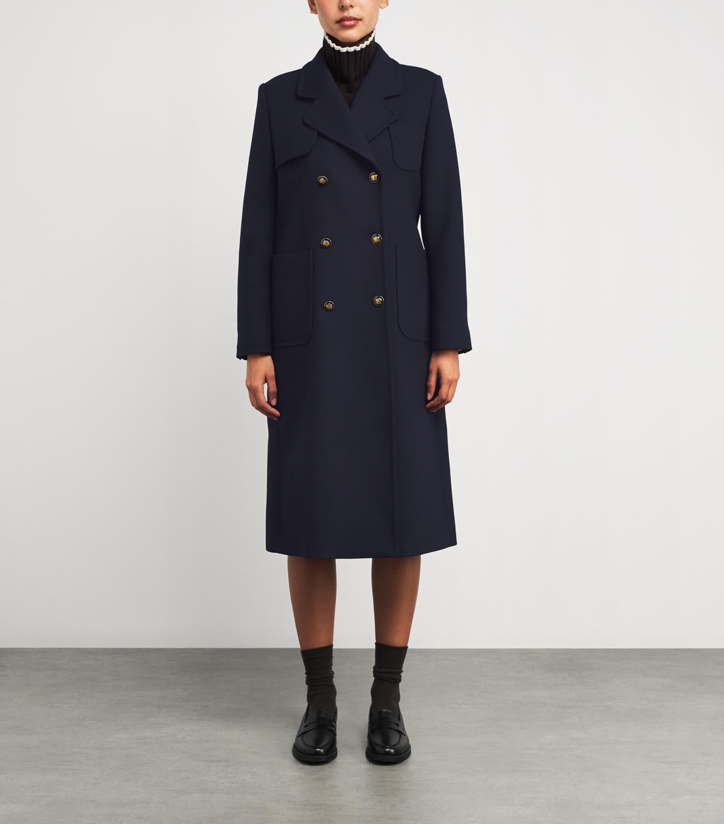 Double-Breasted Long Coat NAVY BLUE Image 3