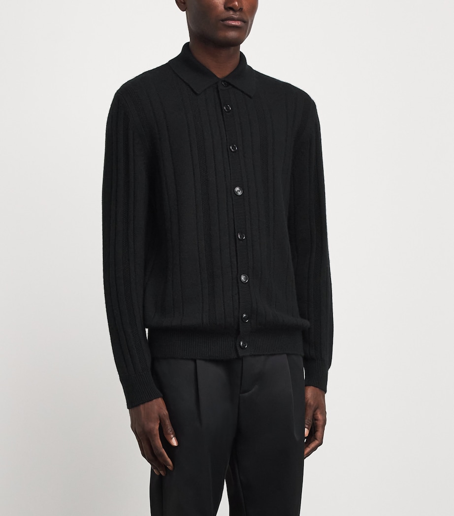 Brett Johnson Mens Cashmere-Silk Ribbed Cardigan Noir Image 4