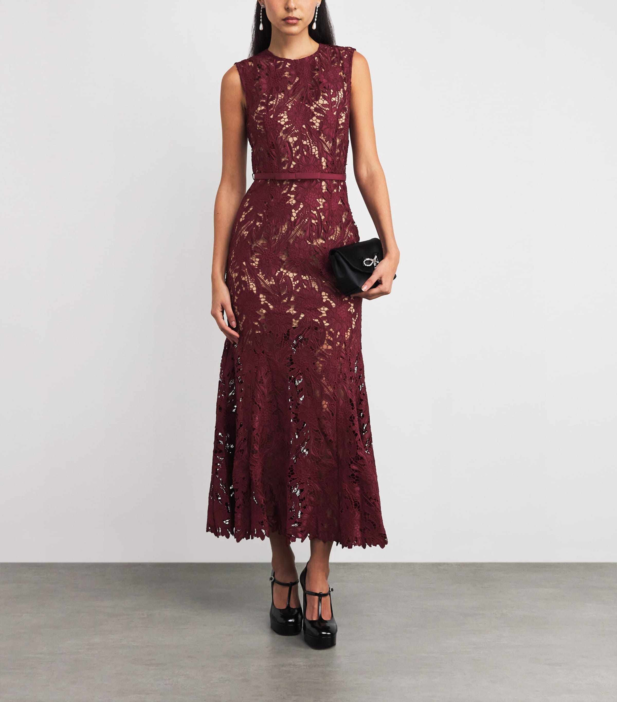 Guipure Lace Midi Dress BURGUNDY Image 2