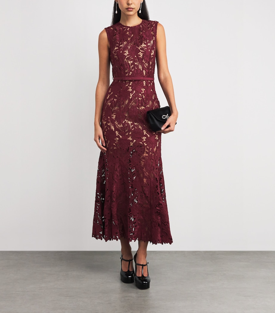 Guipure Lace Midi Dress BURGUNDY Image 2