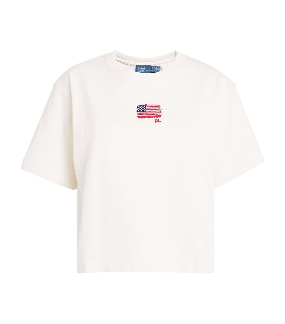 Cotton Embroidered Flag T-Shirt WHITE Image 1