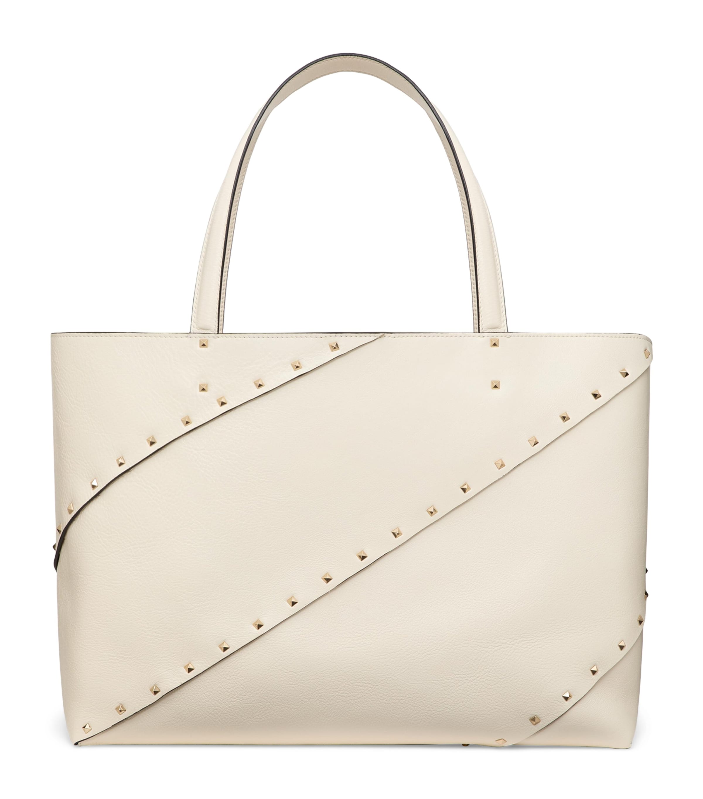 Shop Valentino Large Leather Rockstud Wispy Tote Bag In Ivory