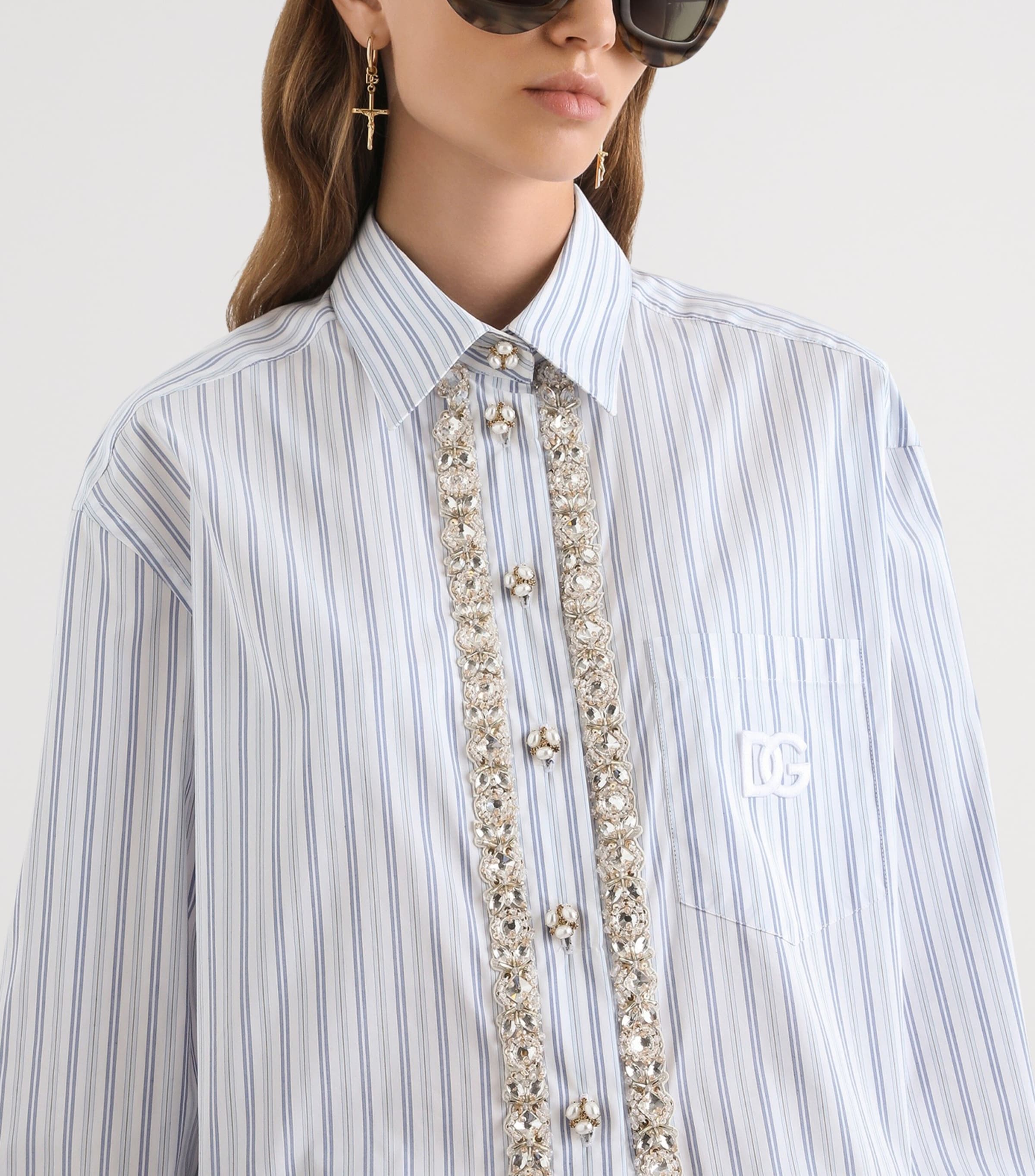 Dolce&Gabbana Womens Stripe Embellished Shirt Stri Image 4