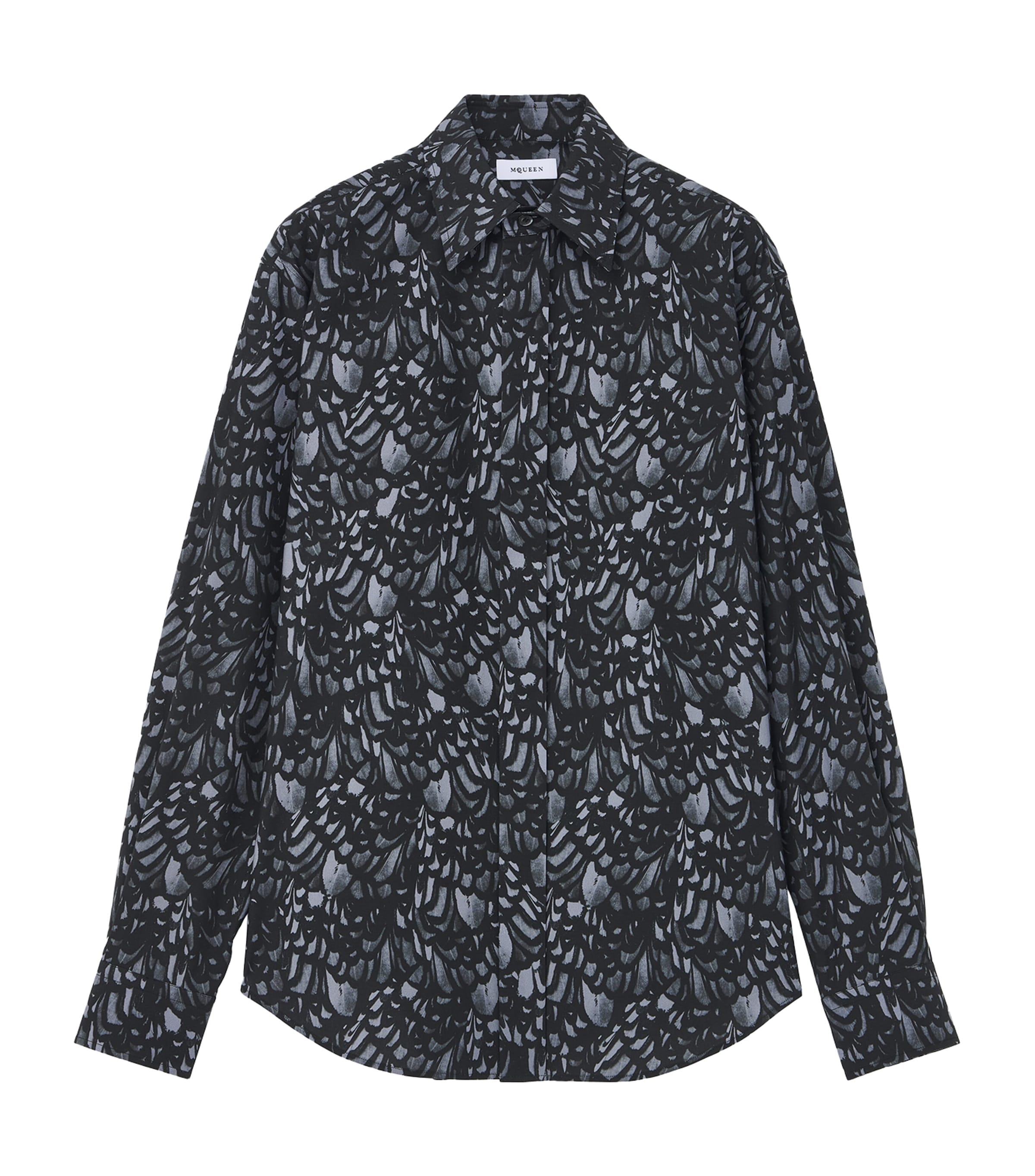 Alexander Mcqueen Cotton Feather Print Shirt In Black