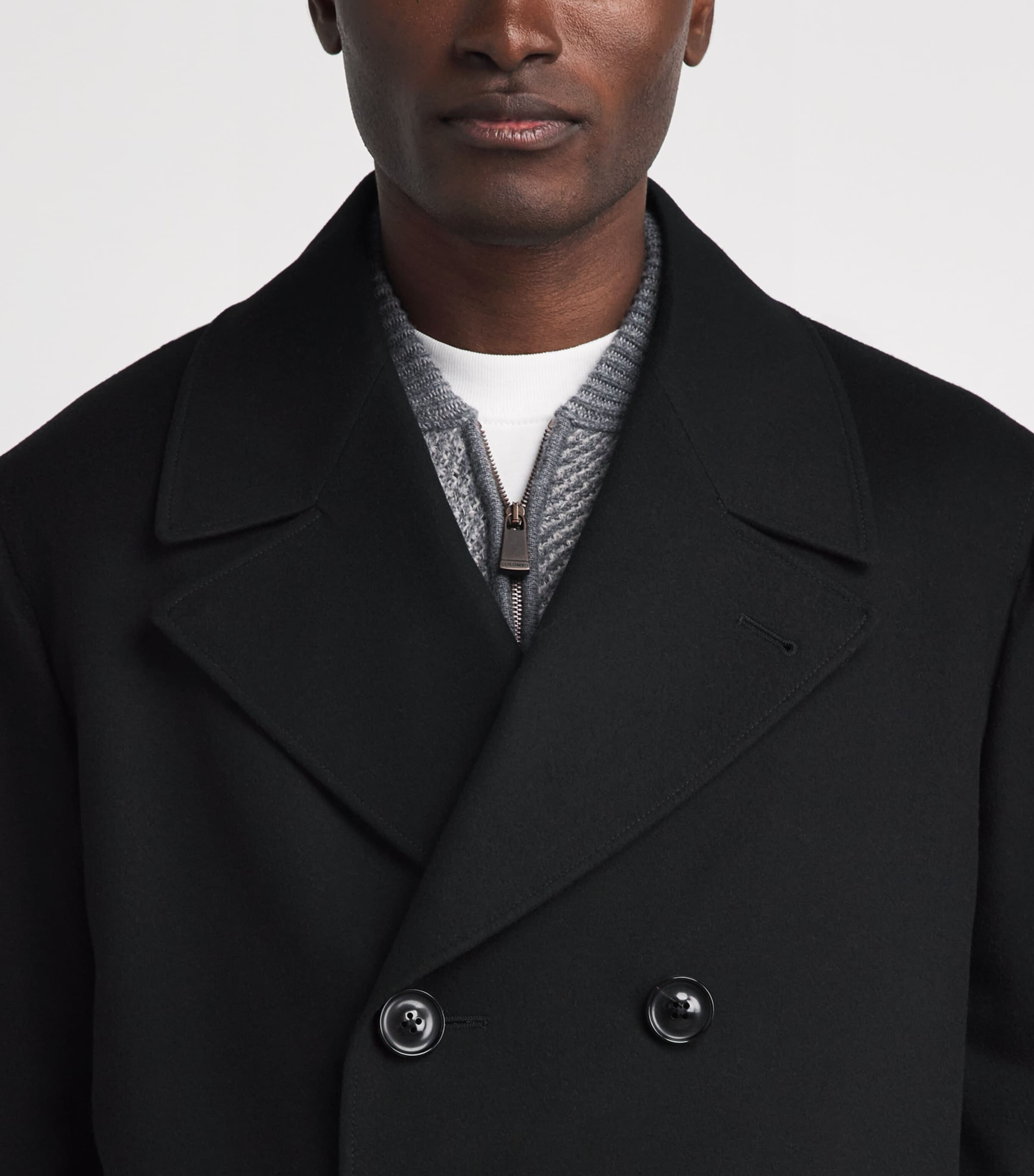 Canali Mens Wool-Cashmere Pea Coat Black Image 3
