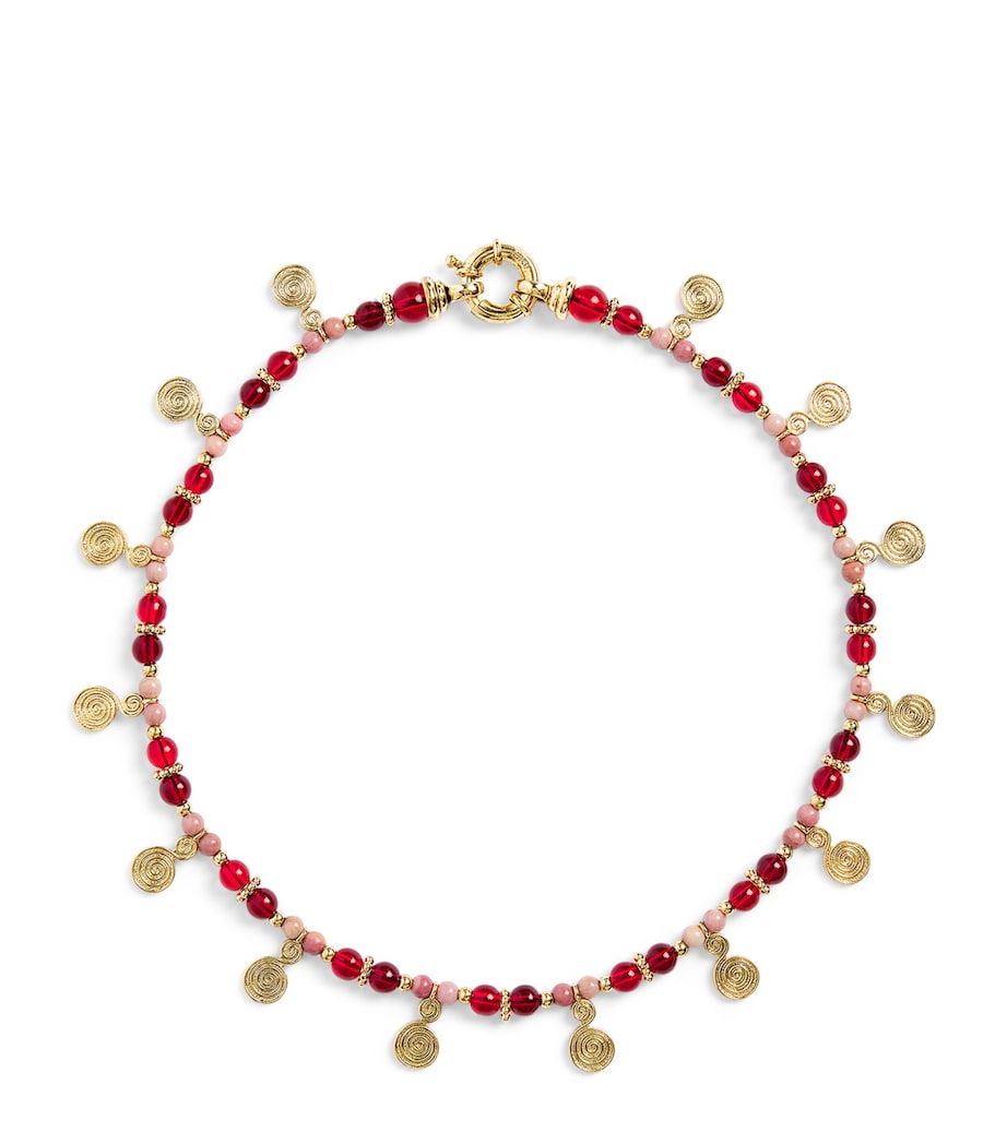 Rixo Gold-Plated Beaded Tala Necklace Burgundy Image 1