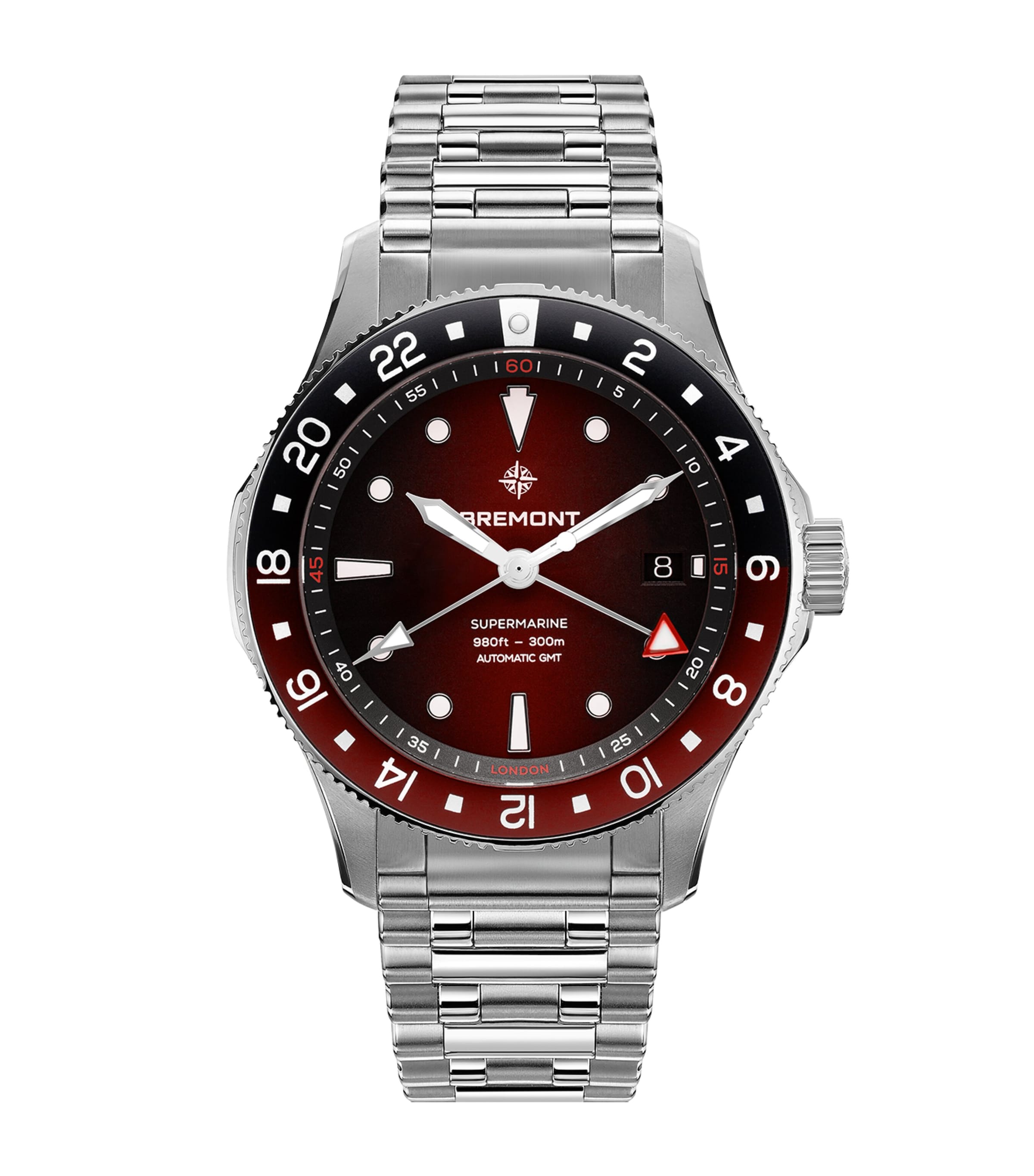 Bremont Stainless Steel 300m Supermarine GMT Watch 40mm Red Image 1