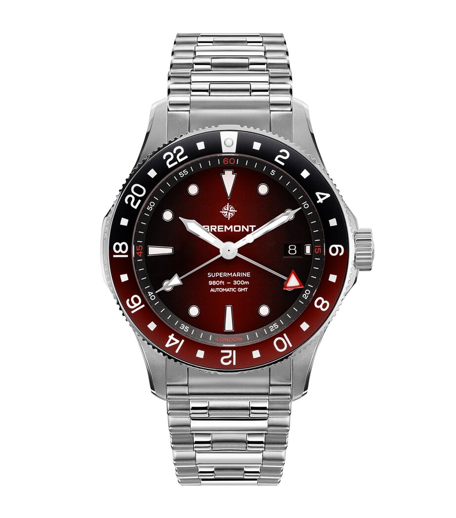 Bremont Stainless Steel 300m Supermarine GMT Watch 40mm Red Image 1