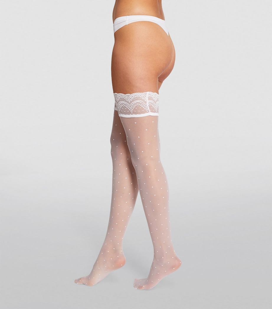 Lace-Trim Polka Dot Hold-Up Stockings 2209 WHITE Image 2