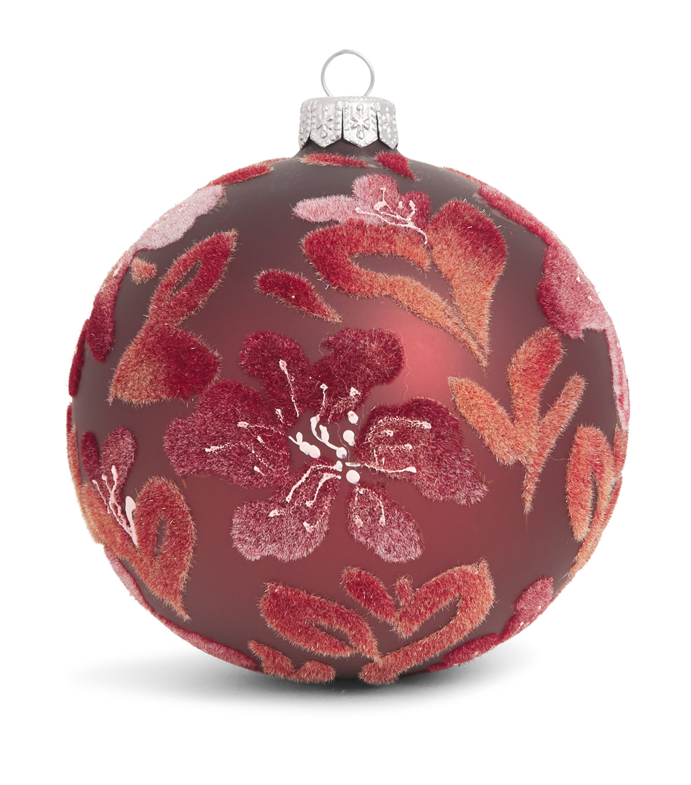 Harrods Velvet Flower Bauble Dark Red Matt Image 1
