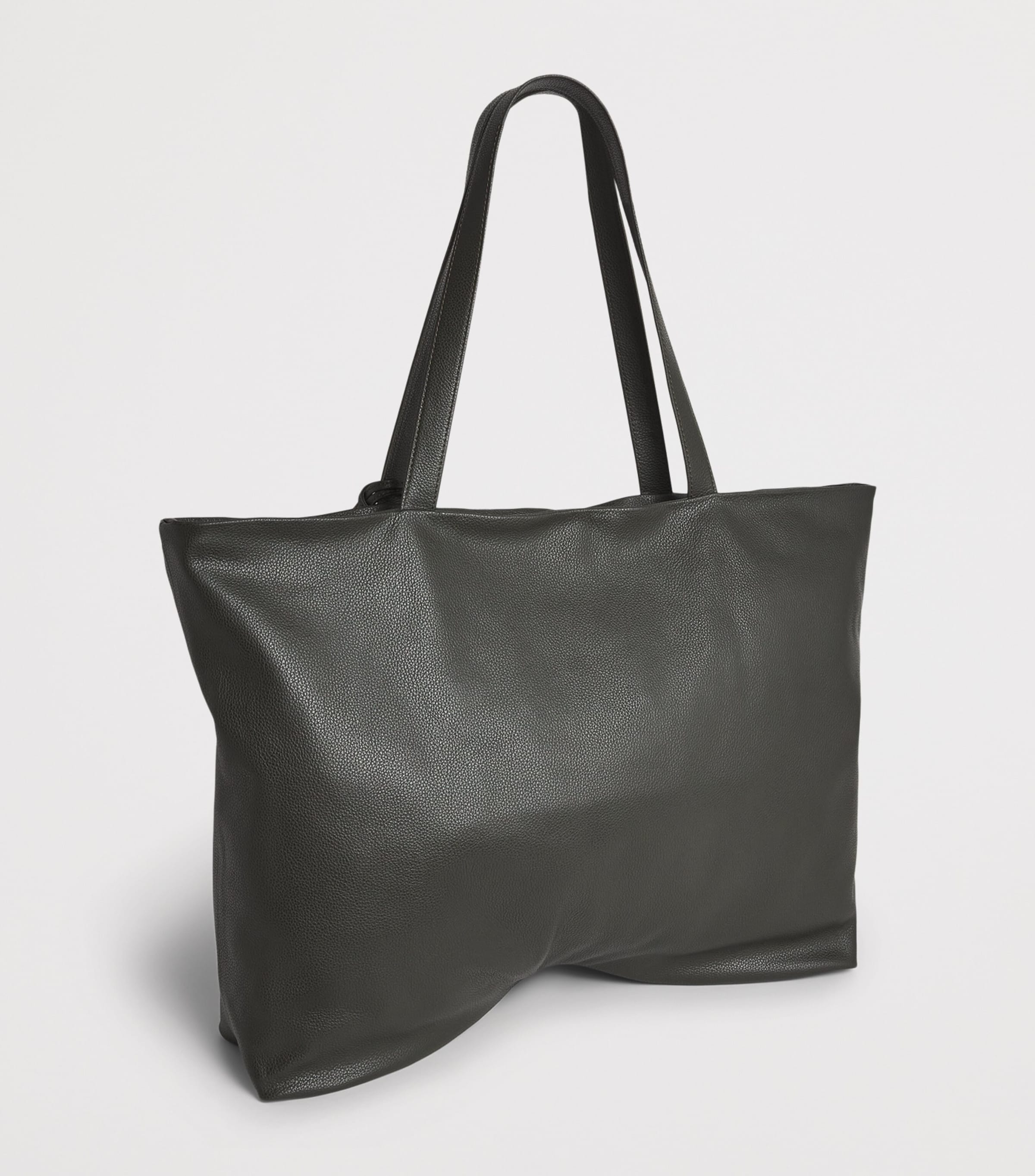 Large Grained Leather Tote Bag DARK GREEN 630 Image 3