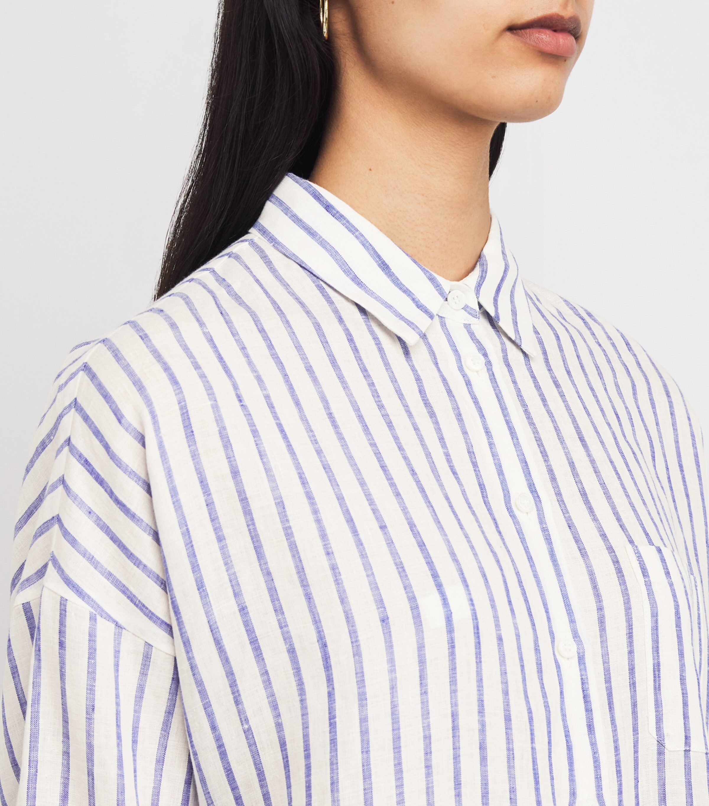 Weekend Max Mara Womens Linen Stripe Shirt Cornflower Blue Image 6