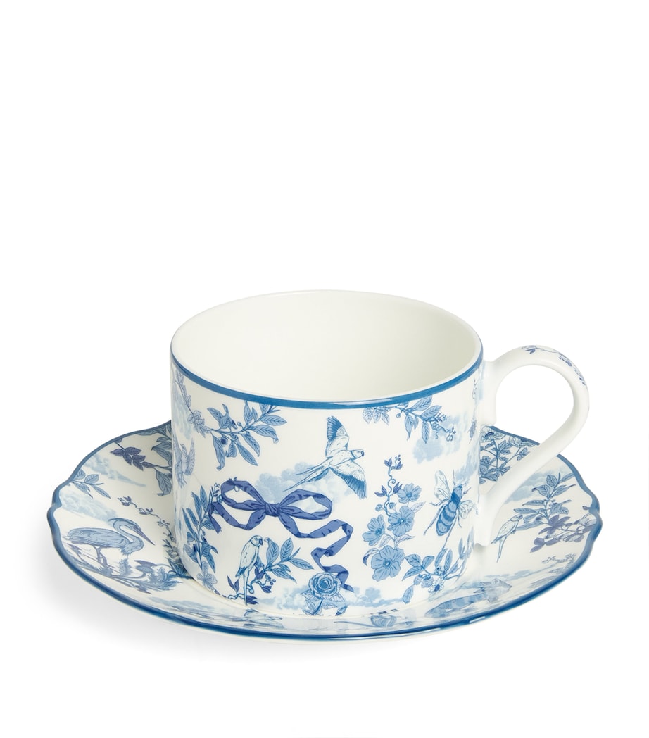 Bone China Toile Teacup and Saucer BLUE Image 1