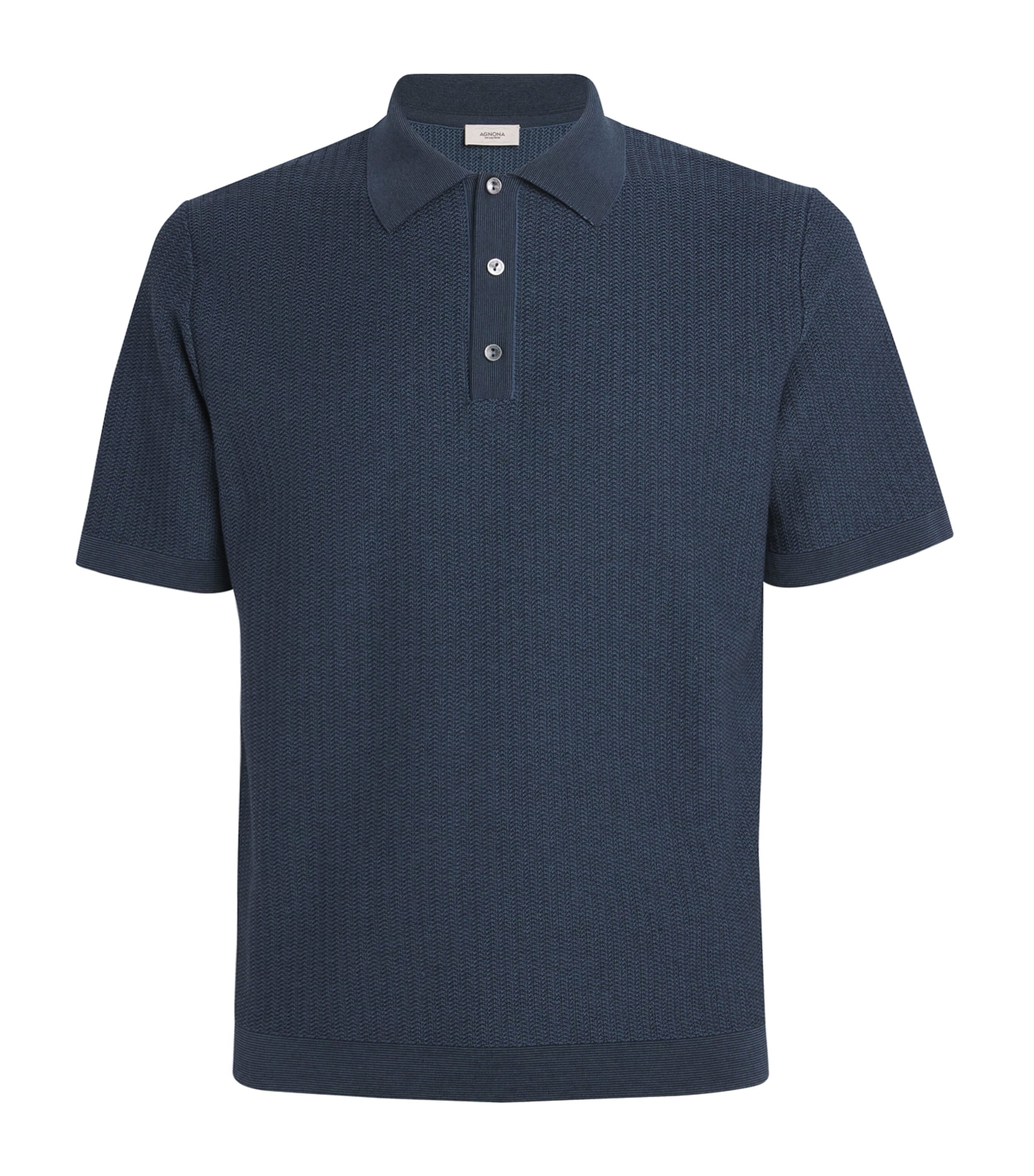 Agnona Mens Cotton-Silk Polo Shirt Light Blue Avio Image 1