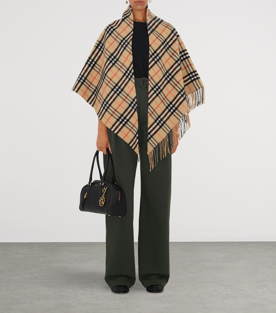 Wool-Cashmere Check Cape SAND Image 2