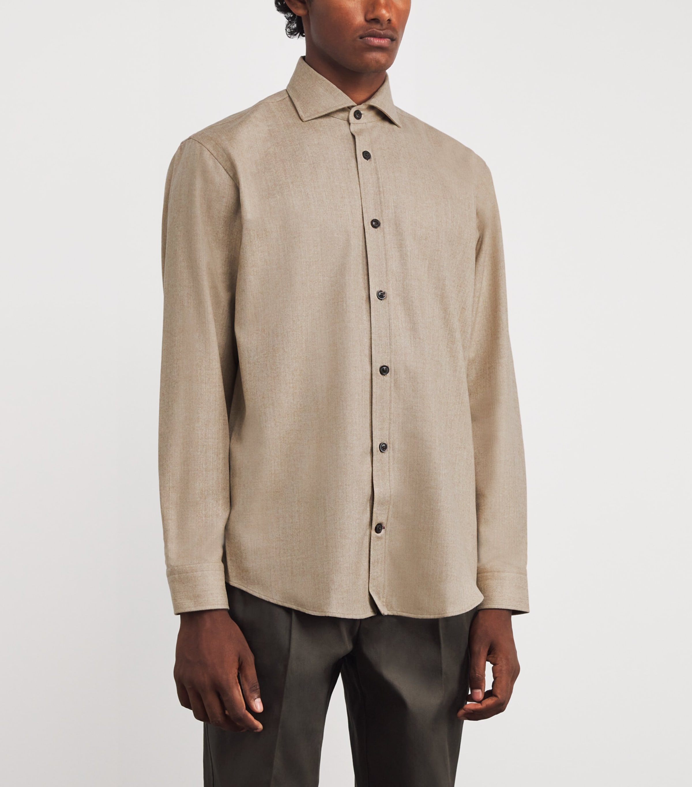 Virgin Wool-Cashmere Flannel Shirt STONE Image 3