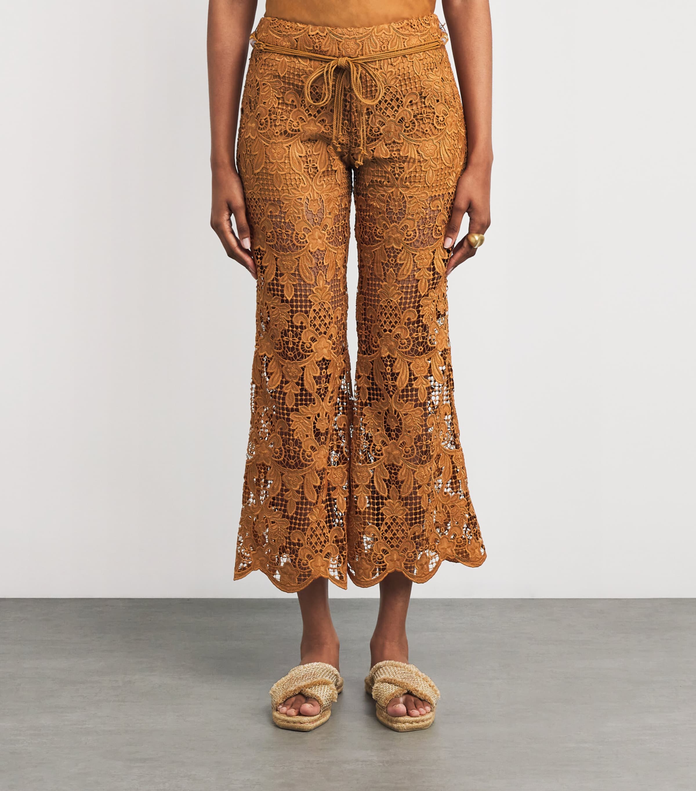 【Zimmermann】Coco scalloped lace flared pants Coco scalloped lace flared pants in brown - Zimmermann