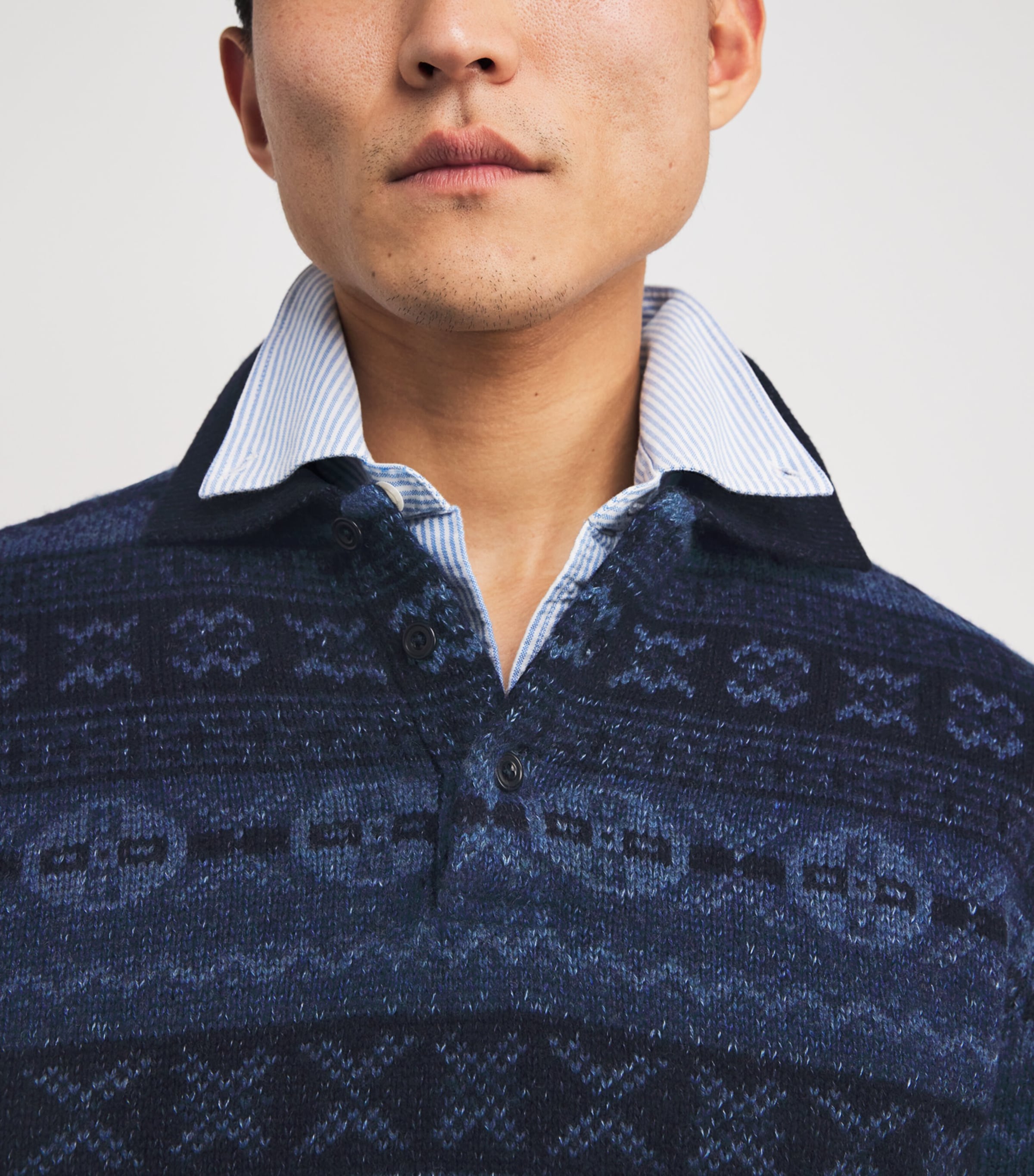 Wool-Linen Fair Isle Polo Sweater NAVY MULTI Image 6