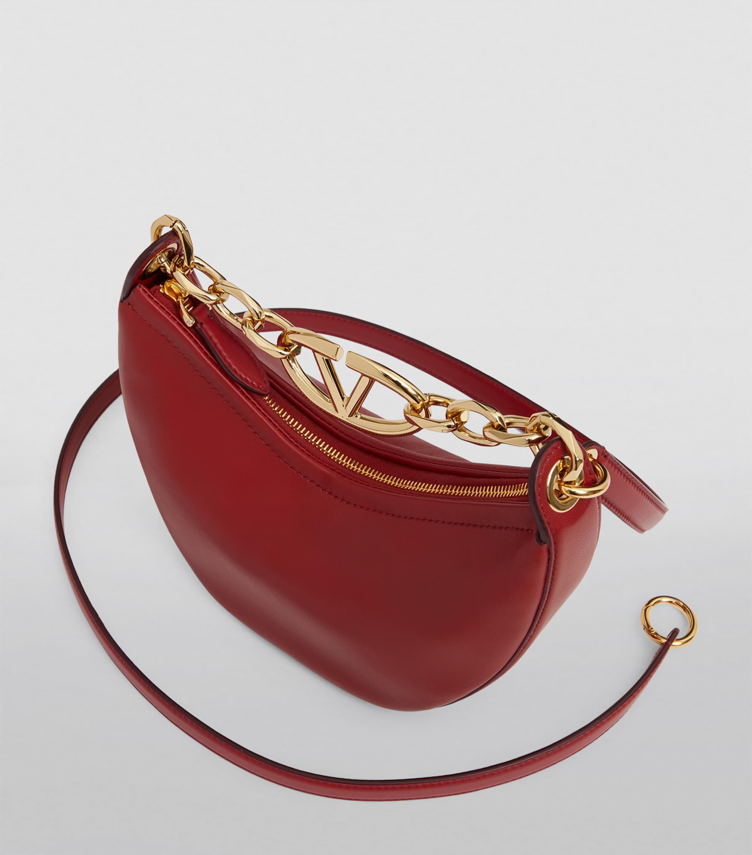 【在庫僅か】VALENTINO Vlogo ムーン ミニ ホーボー バッグ Vロゴ ムーン ナッパレザー ミニ チェーン付き ホーボーバッグ