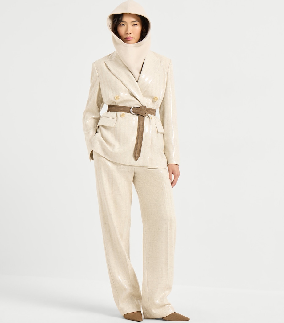 Wool-Cashmere Dazzling Chevron Trousers C810 Image 4