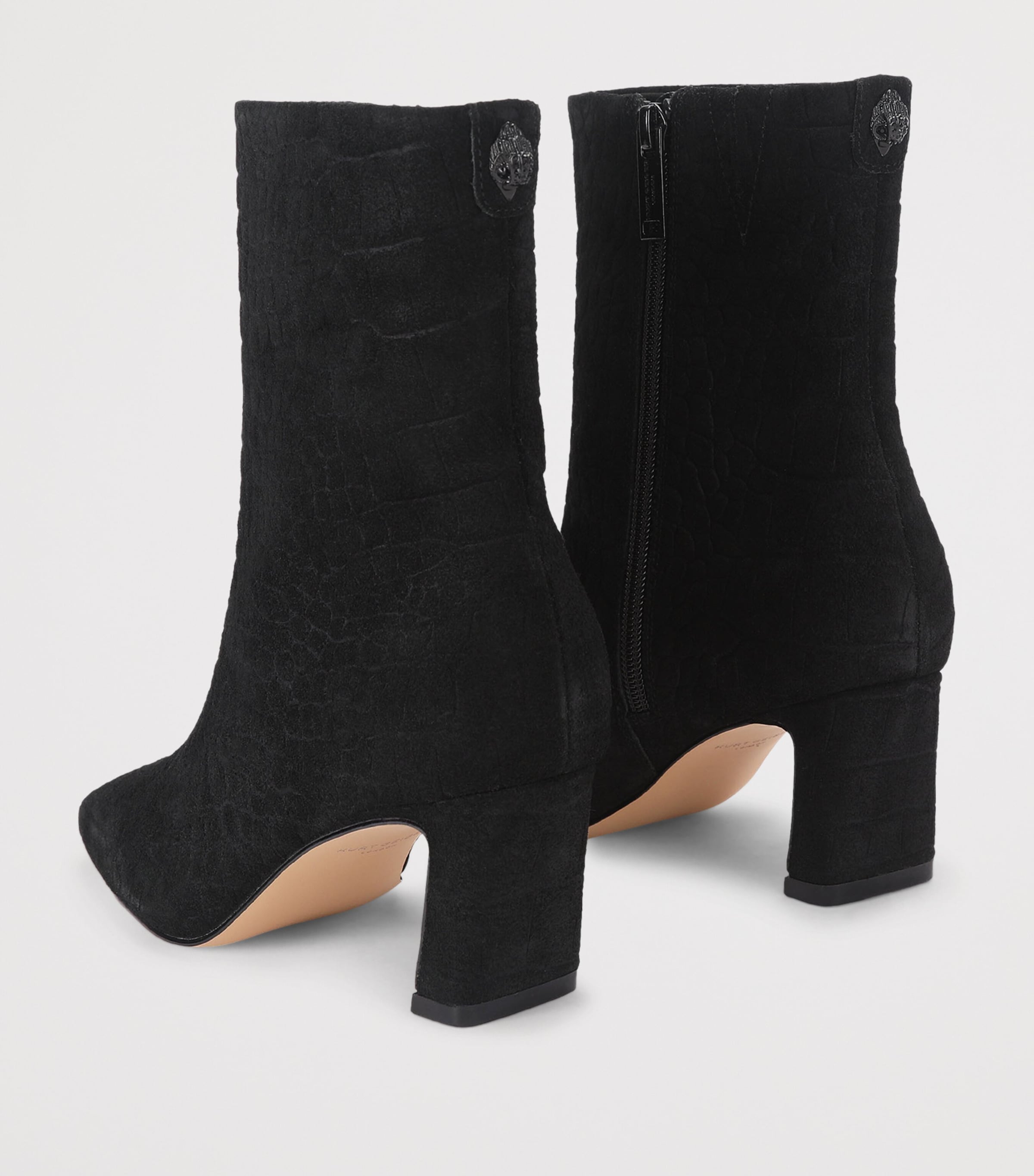 Kurt Geiger London Suede Croc Print Billy Ankle Boots Black Image 3