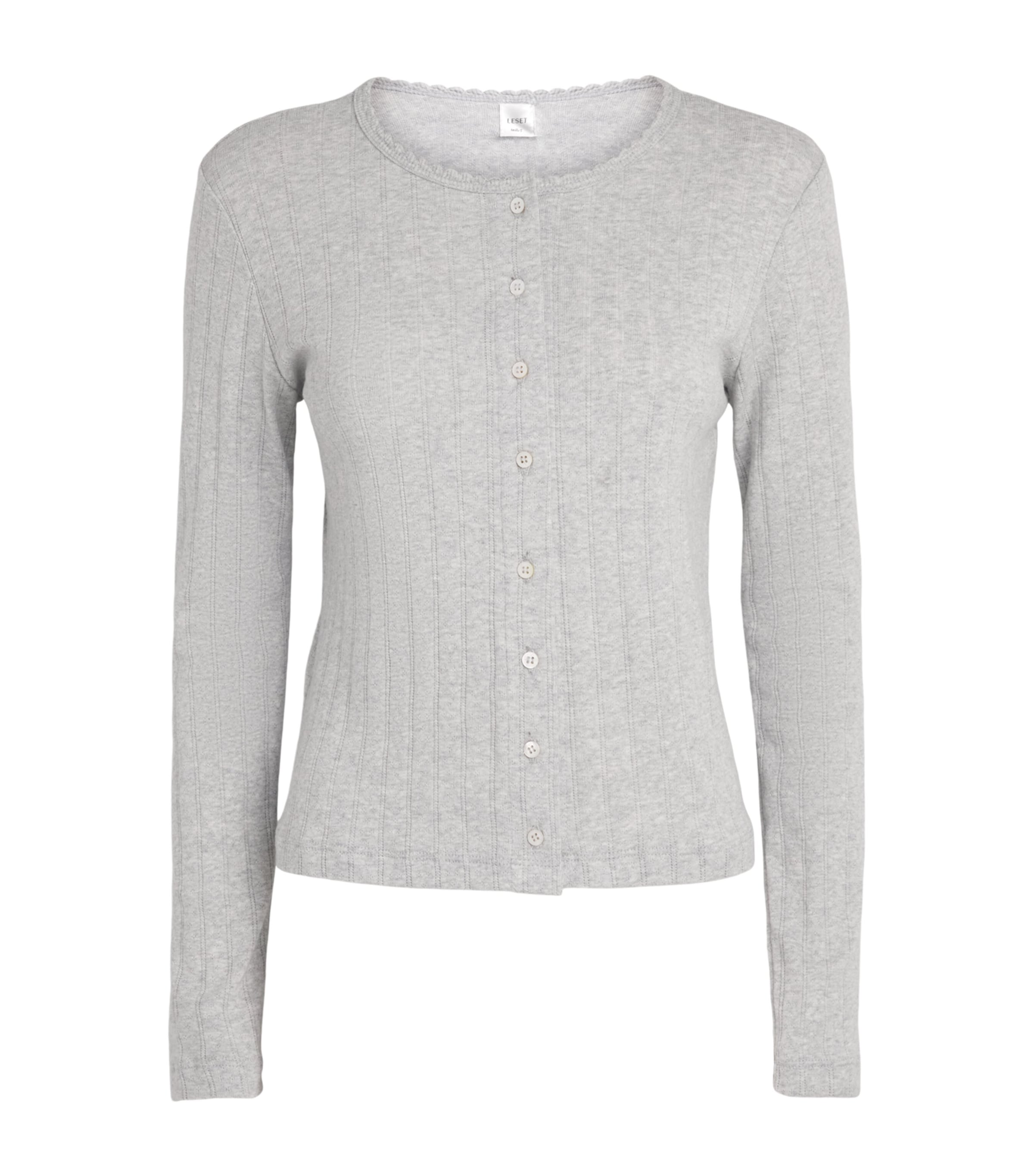 Leset Cotton Pointelle Cardigan In Grey