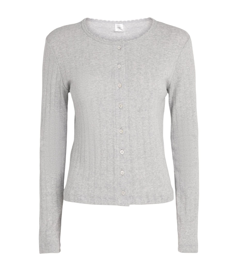 LESET Womens Cotton Pointelle Cardigan Light Grey Melange Image 1