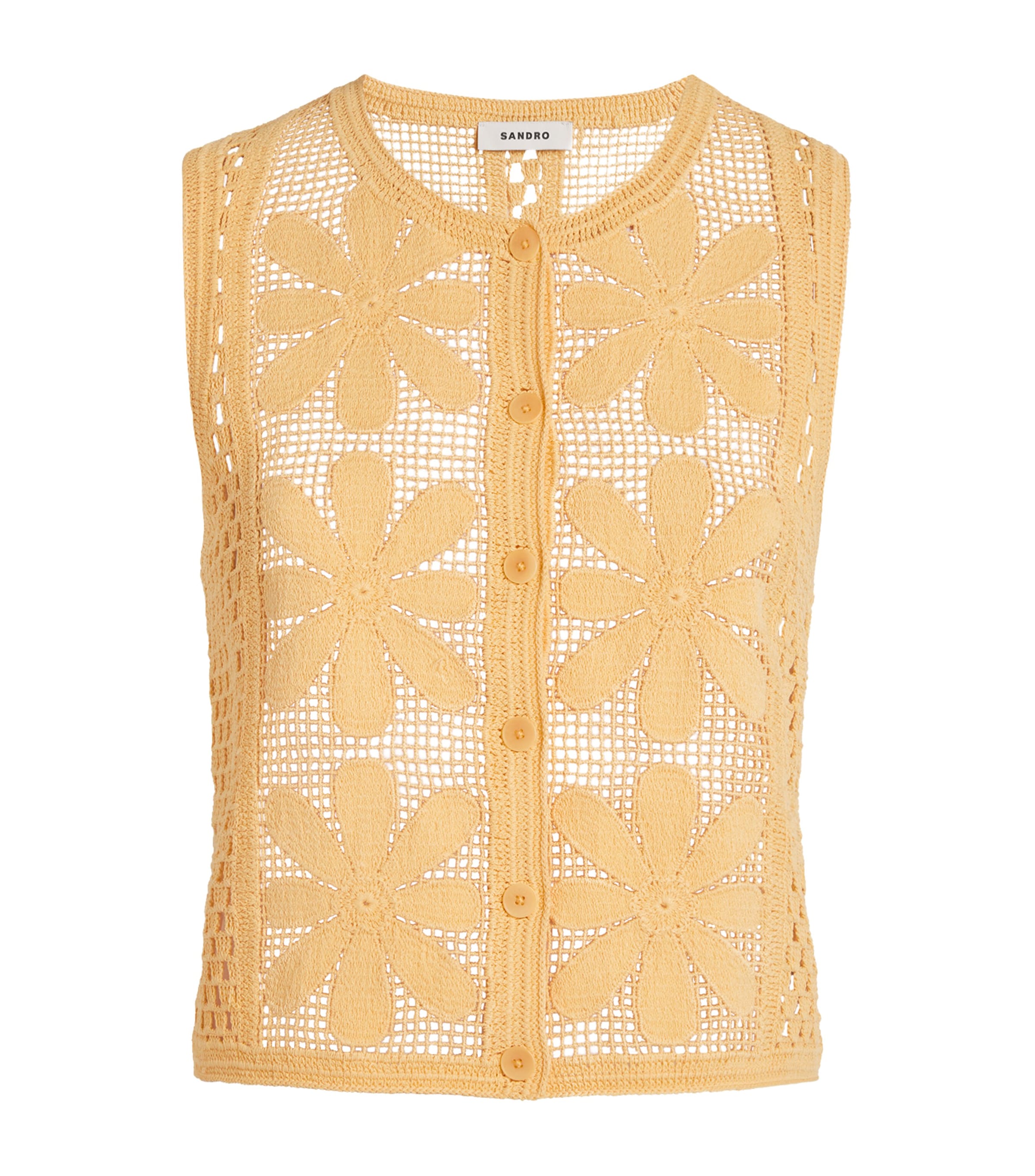 Sandro Crochet Sleeveless Cardigan In Yellow