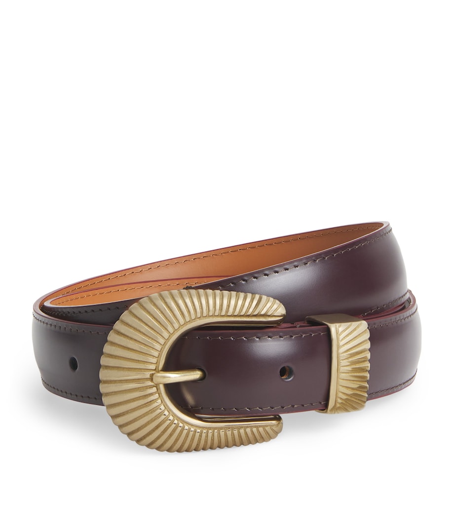 Leather Tooled Buckle Belt BORDEAUX Image 1