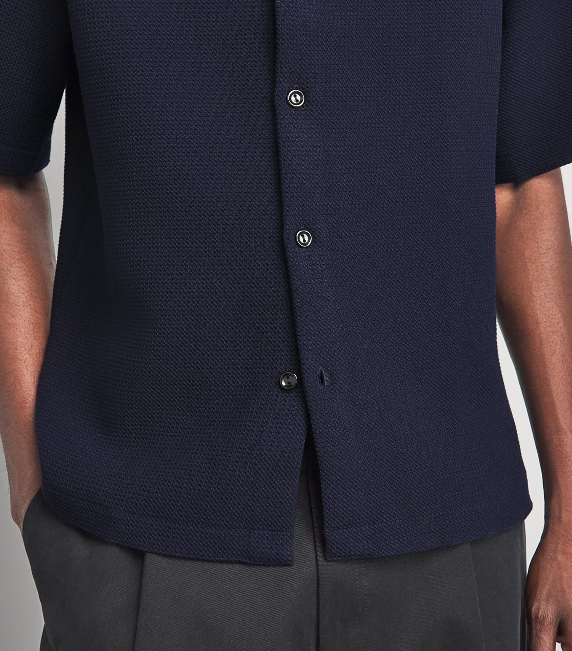 Sandro Paris Mens Textured Short-Sleeve Shirt Navy Blue Image 3