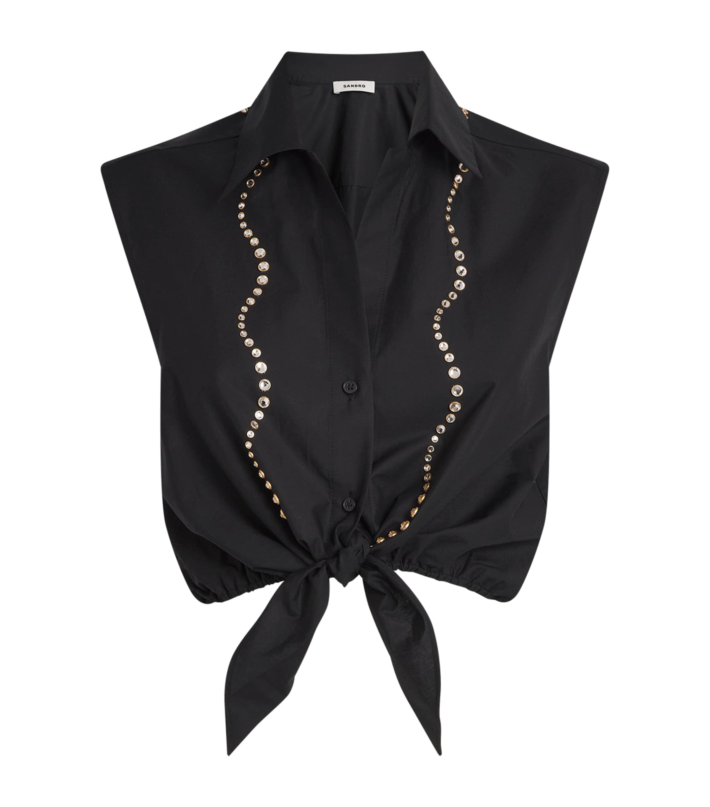 Sandro Tel Embellished Cropped Shirt In Black