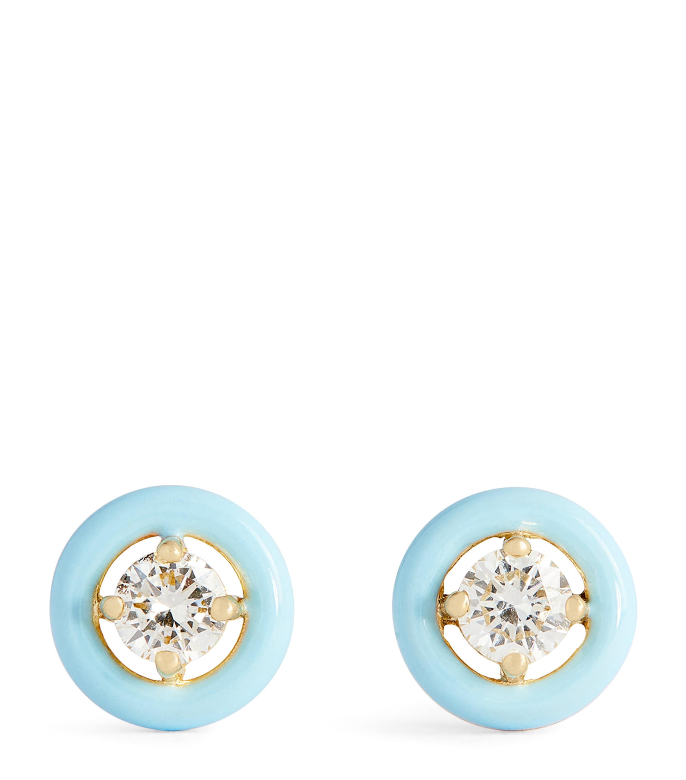 Melissa Kaye Yellow Gold, Diamond And Enamel Sylvie Stud Earrings In Blue