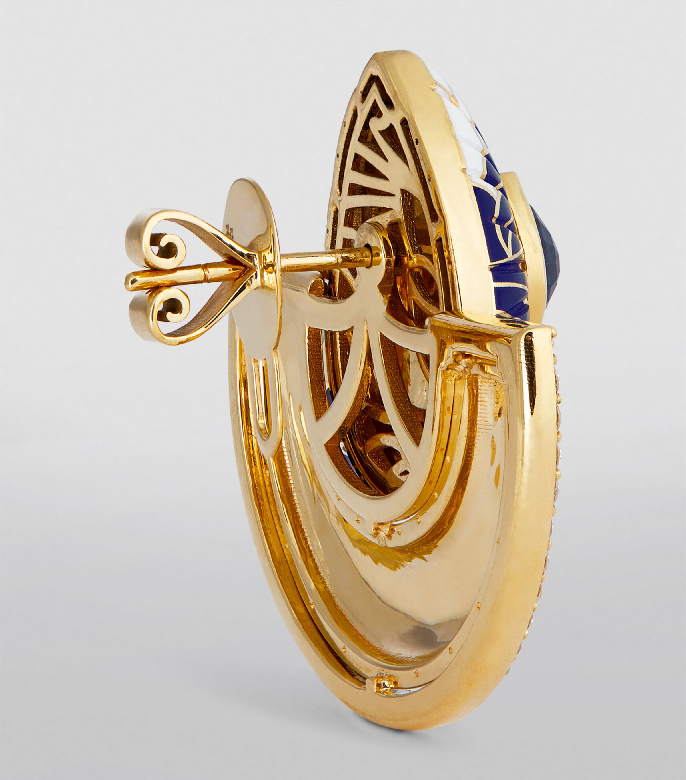 L'ATELIER NAWBAR Yellow Gold and Diamond Chinoiserie Bond Fan Earrings Blue White Image 3